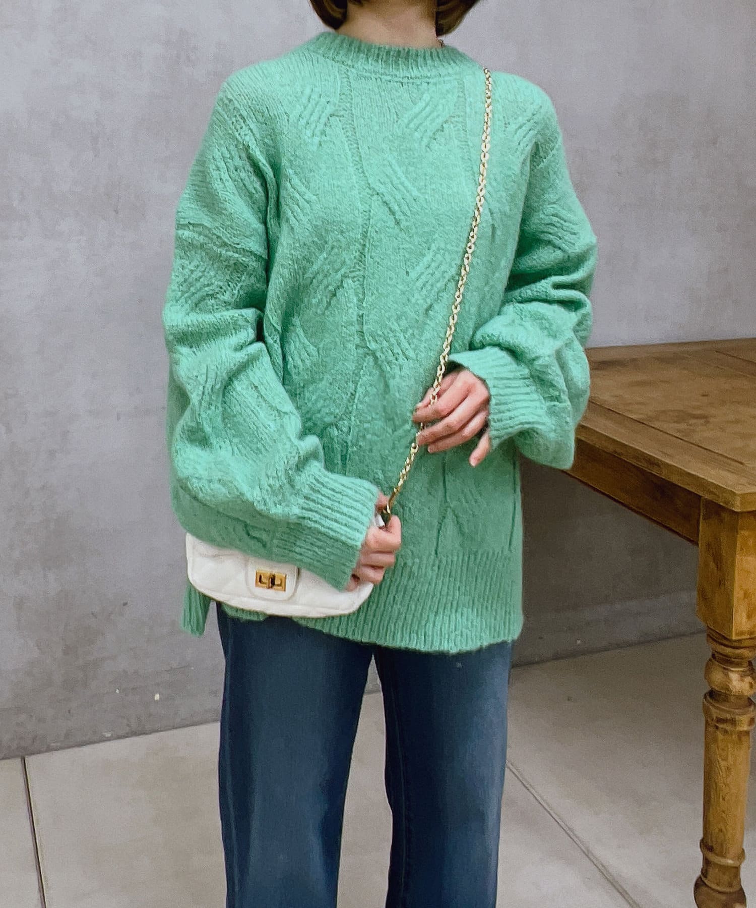 un dix cors(アンディコール) ブークレ透かし編みニット