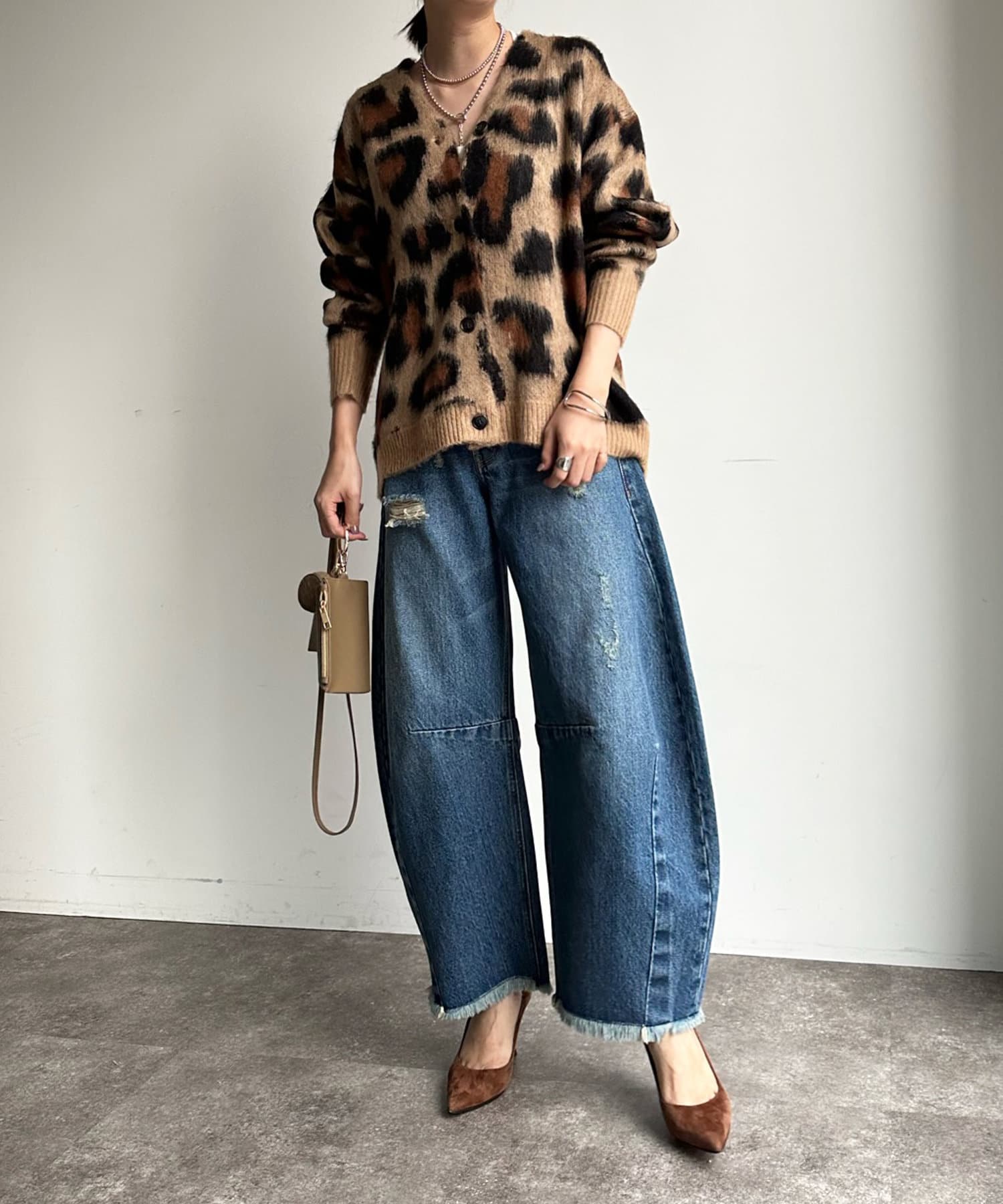 WEB限定】レオパードジャガードシャギーカーディガン | DOUDOU