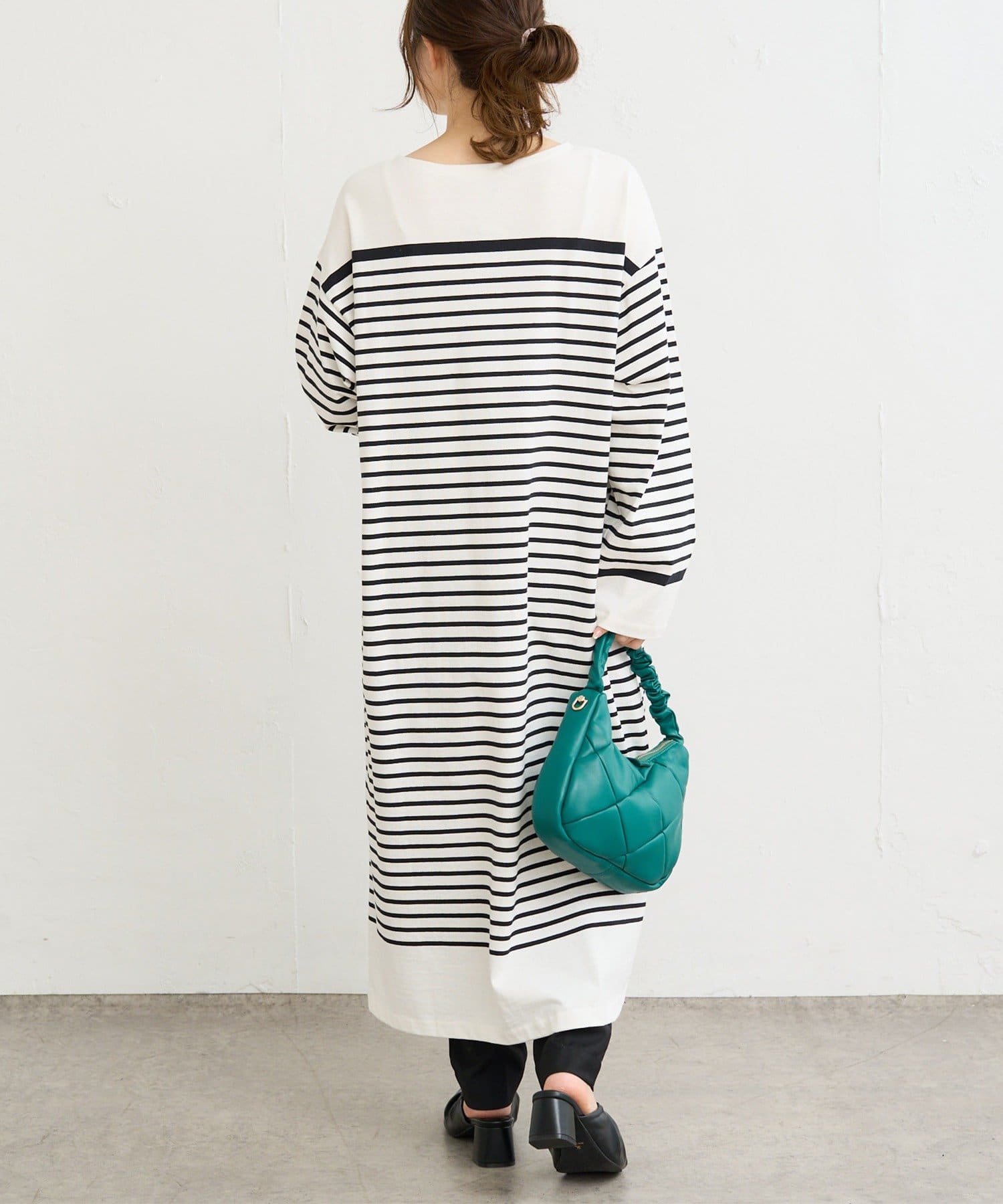 PUAL CE CIN】パネルボーダーカットワンピース | NICE CLAUP / OLIVE
