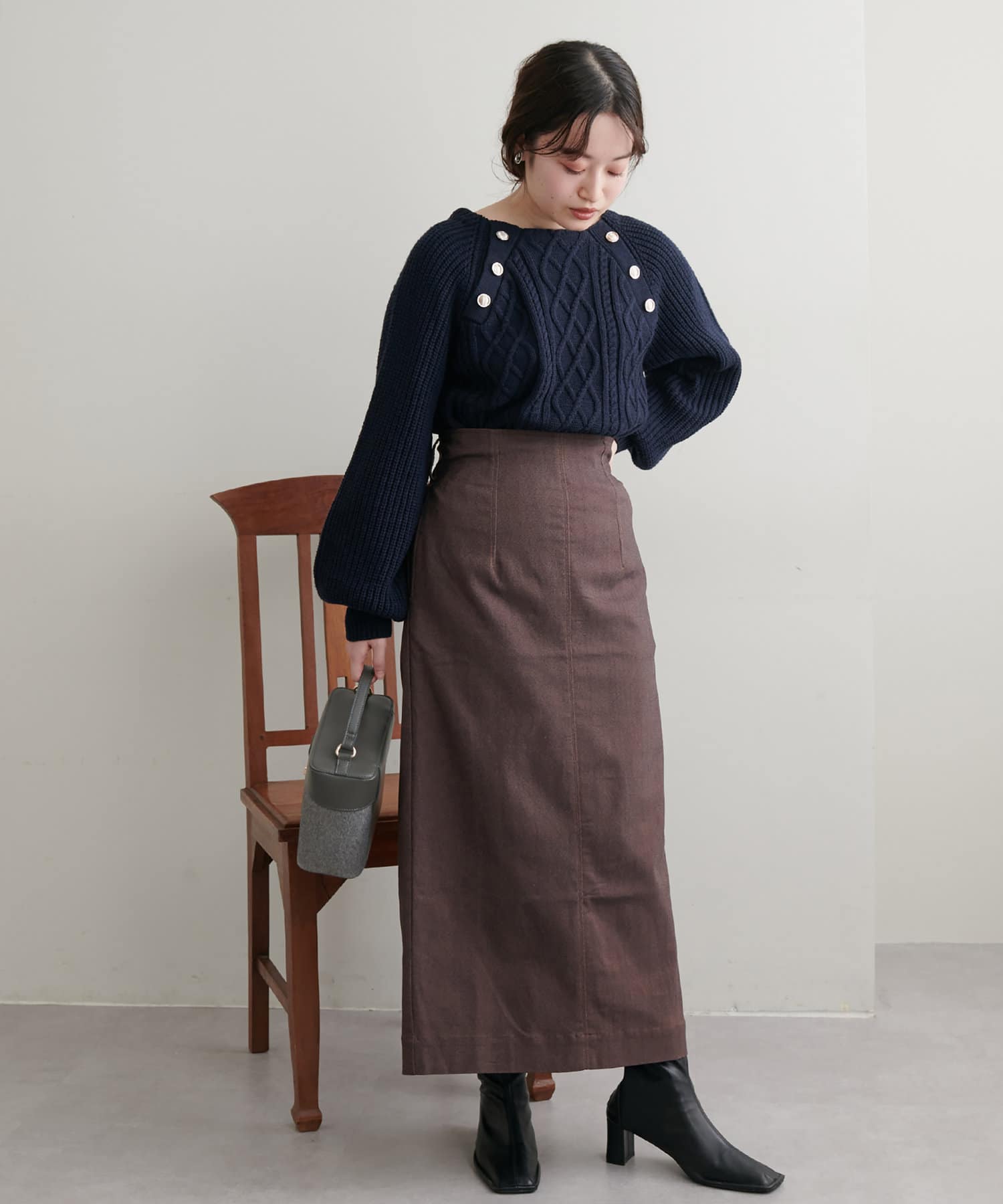 Nari♪natural couturナロースカートチャコールグレー Nari♪natural couturナロースカートチャコールグレー