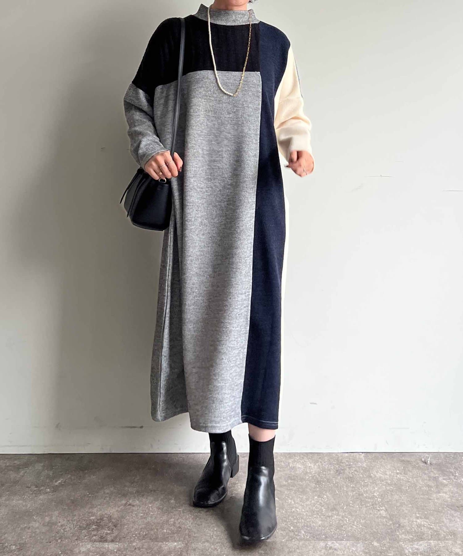 Jun&Rope ハイネック シャギー ドッキング ワンピース チェック ゴルフ ガールズ チェックドッキングワンピース(140cm 紺): ジュニア