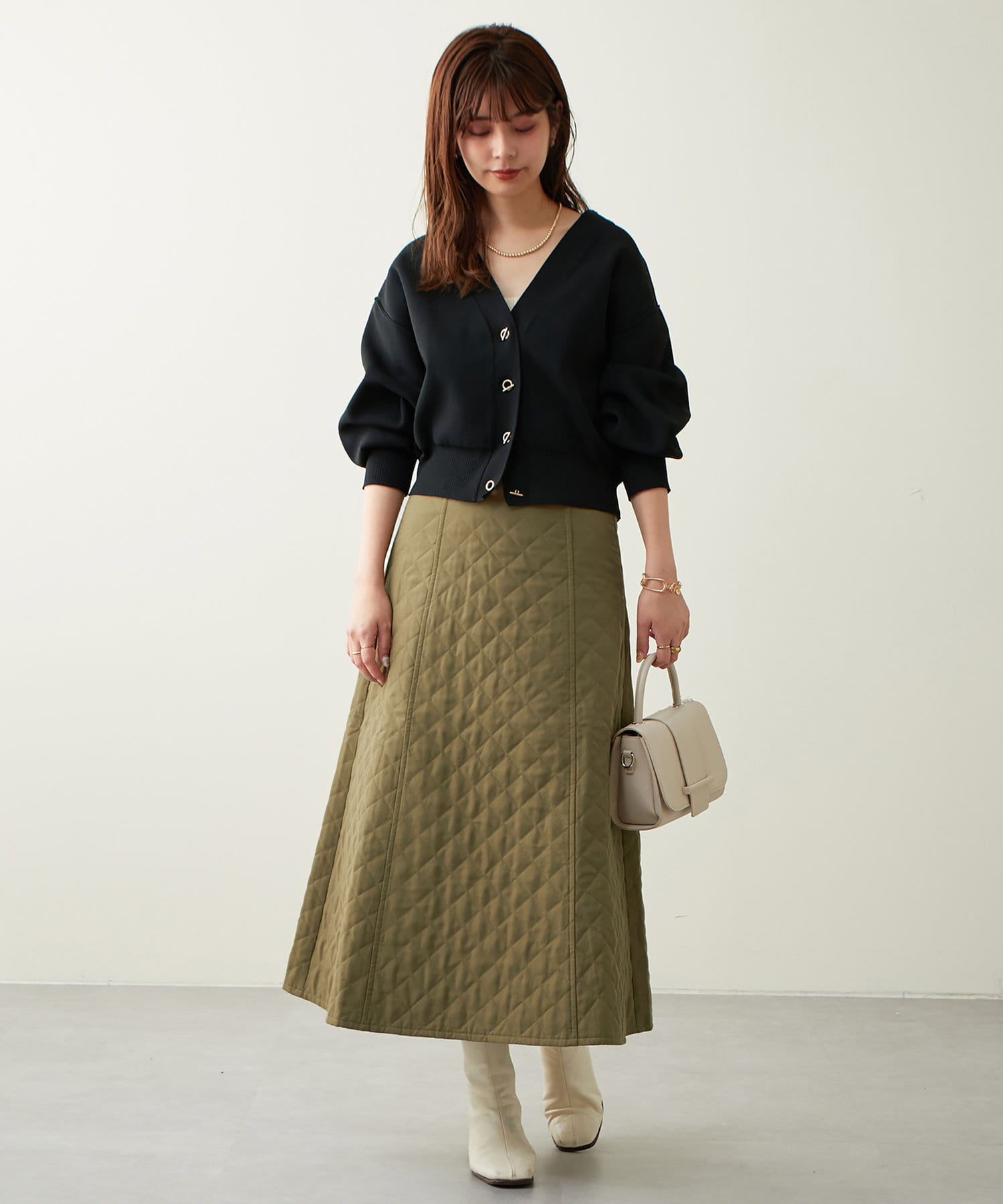 natural couture】キルティングフレアスカート | NICE CLAUP / OLIVE