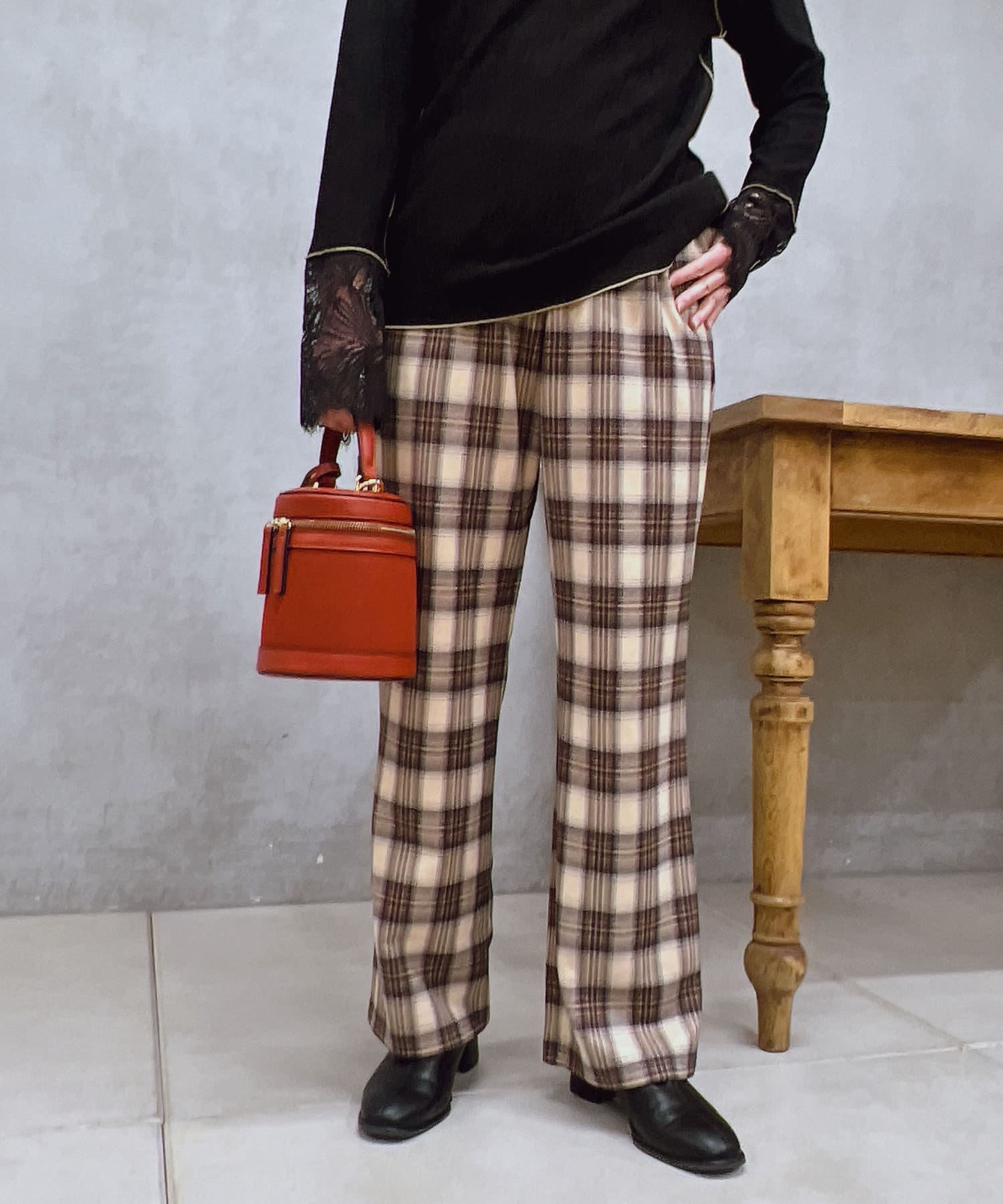 un dix cors(アンディコール) カットチェックパンツ