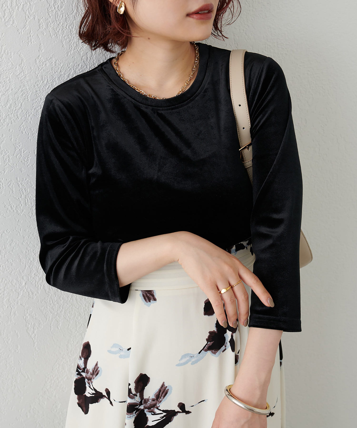 natural couture(ナチュラルクチュール) ストレッチベロアT