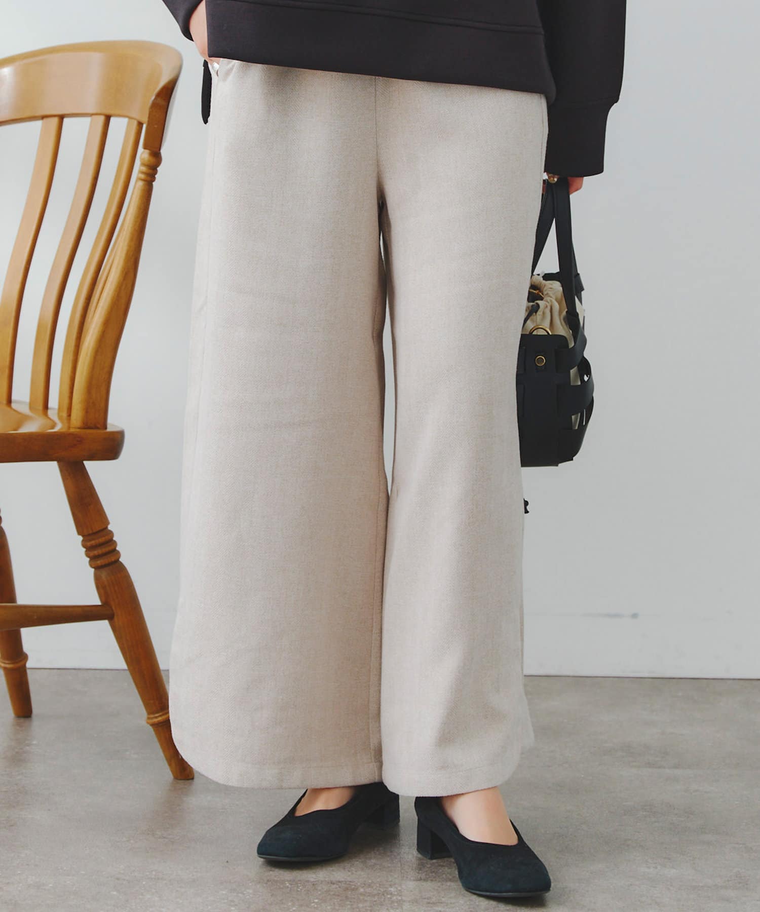 Chez toi(シェトワ) ヘリンボーンスリット切替ワイドパンツ