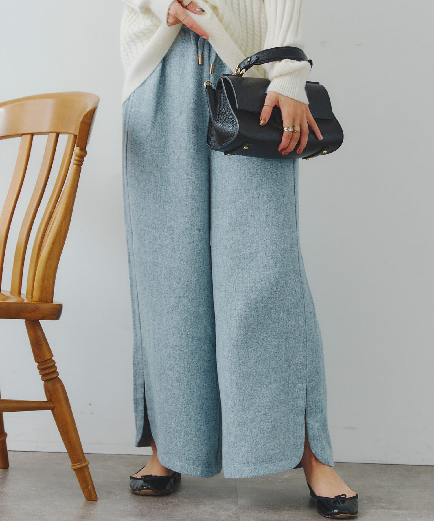 Chez toi(シェトワ) ヘリンボーンスリット切替ワイドパンツ