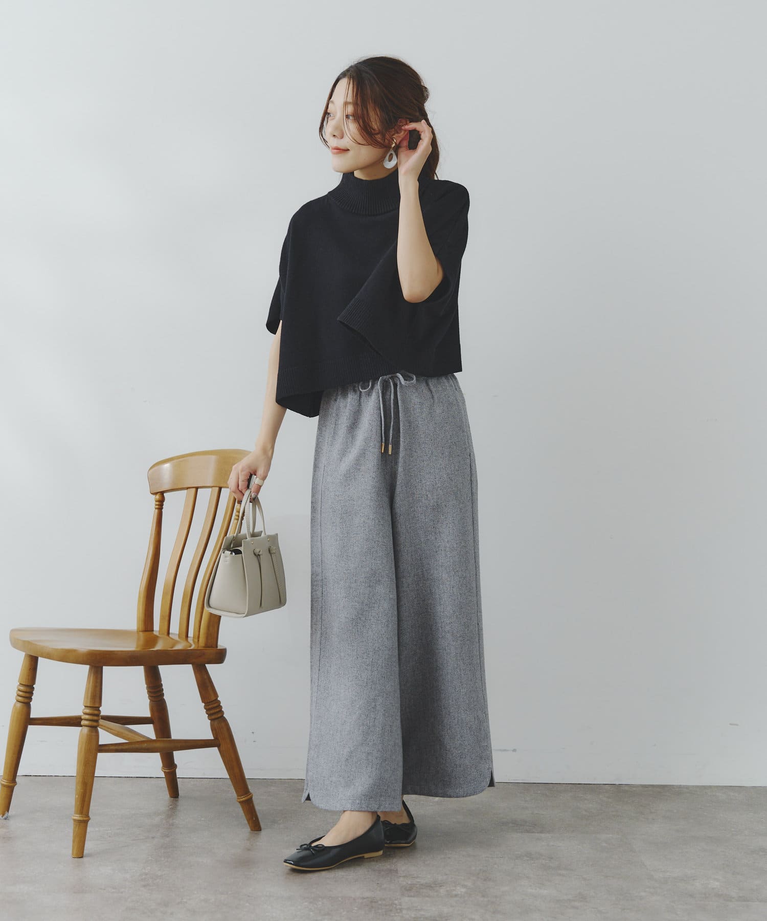 Chez toi(シェトワ) ヘリンボーンスリット切替ワイドパンツ