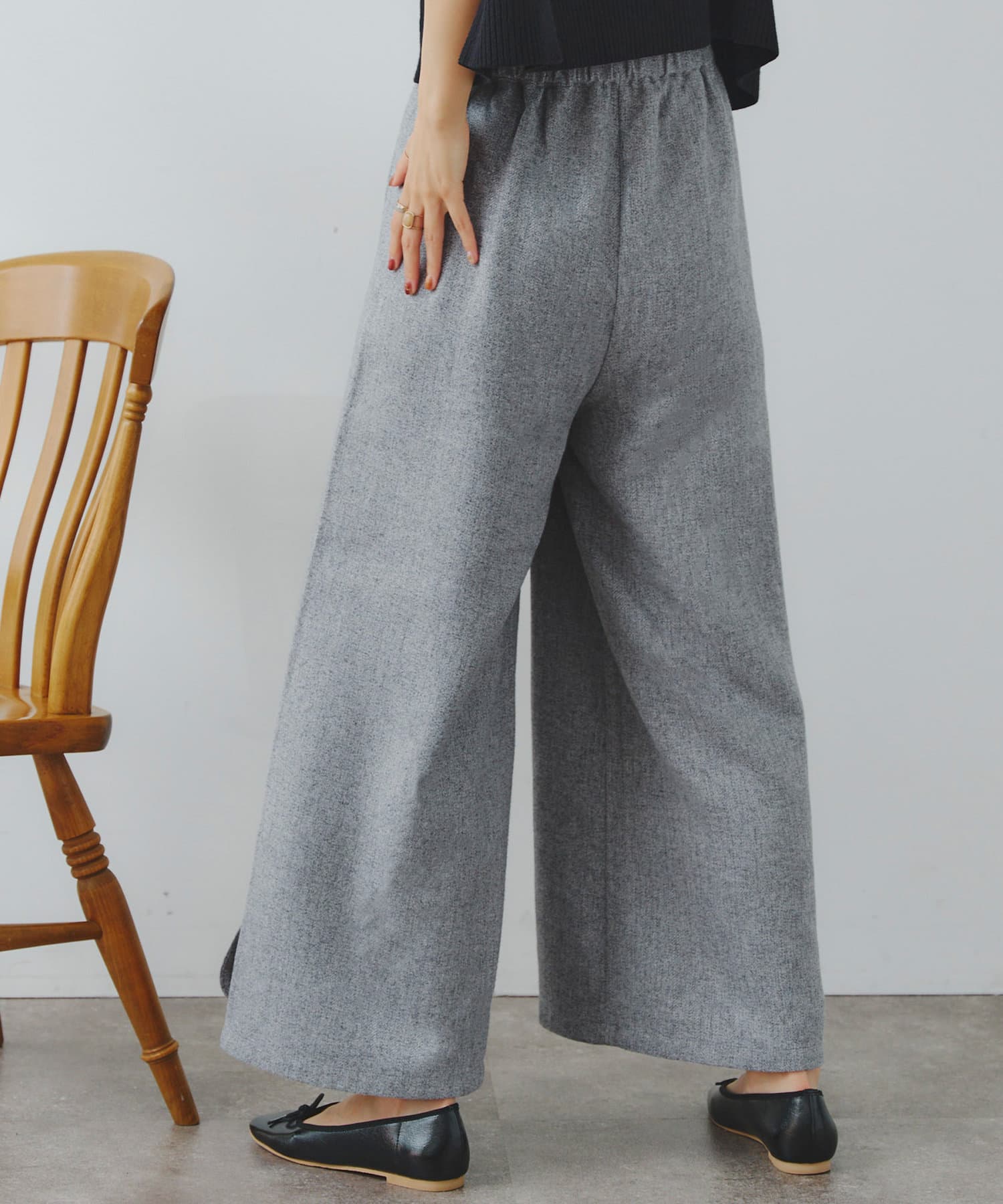 Chez toi(シェトワ) ヘリンボーンスリット切替ワイドパンツ