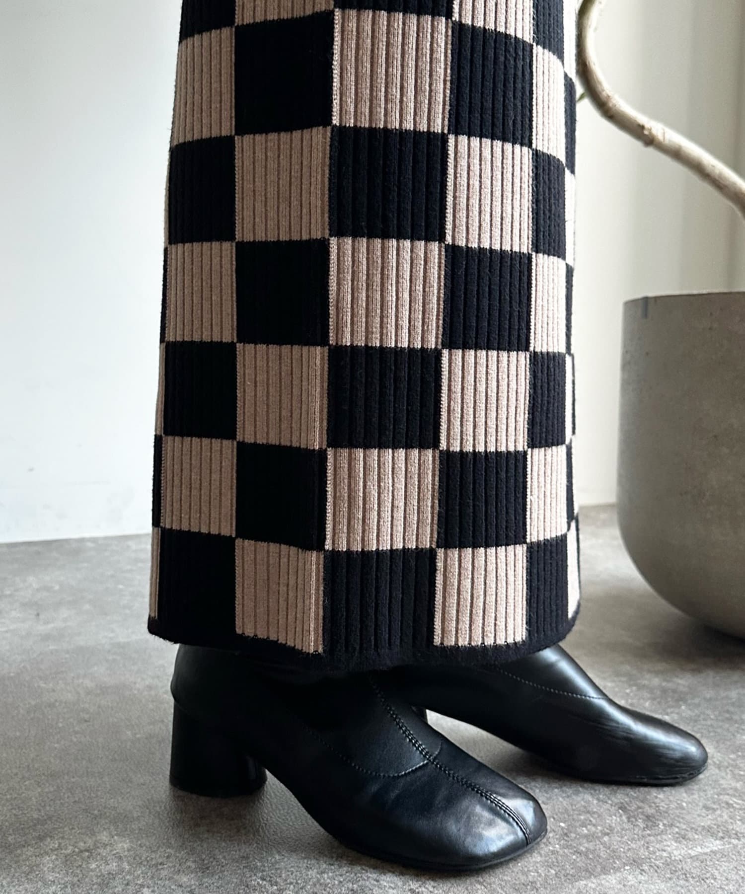 DOUDOU(ドゥドゥ) 【WEB限定】ブロックチェックニットタイトスカート