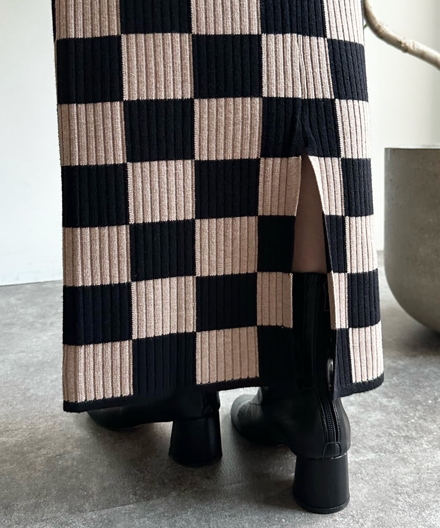 DOUDOU(ドゥドゥ) 【WEB限定】ブロックチェックニットタイトスカート