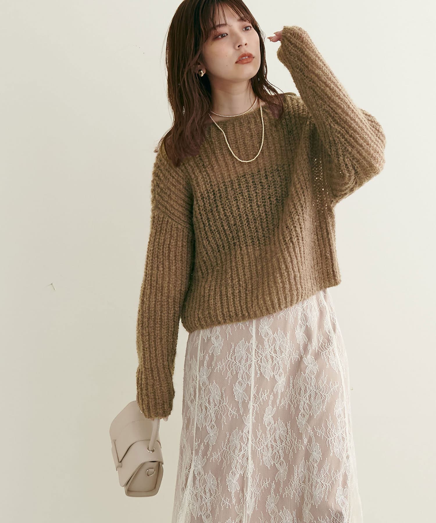 NICE CLAUP / OLIVE des OLIVE OUTLET(ナイスクラップ  / オリーブ デ オリーブ アウトレット) 【natural couture】モヘア風ふわふわメッシュニット