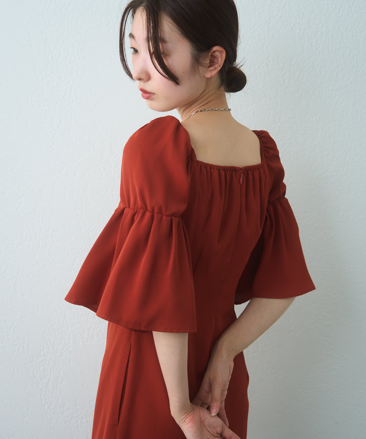 kastane　Bell Sleeve COLOR Dress ピスタチオ