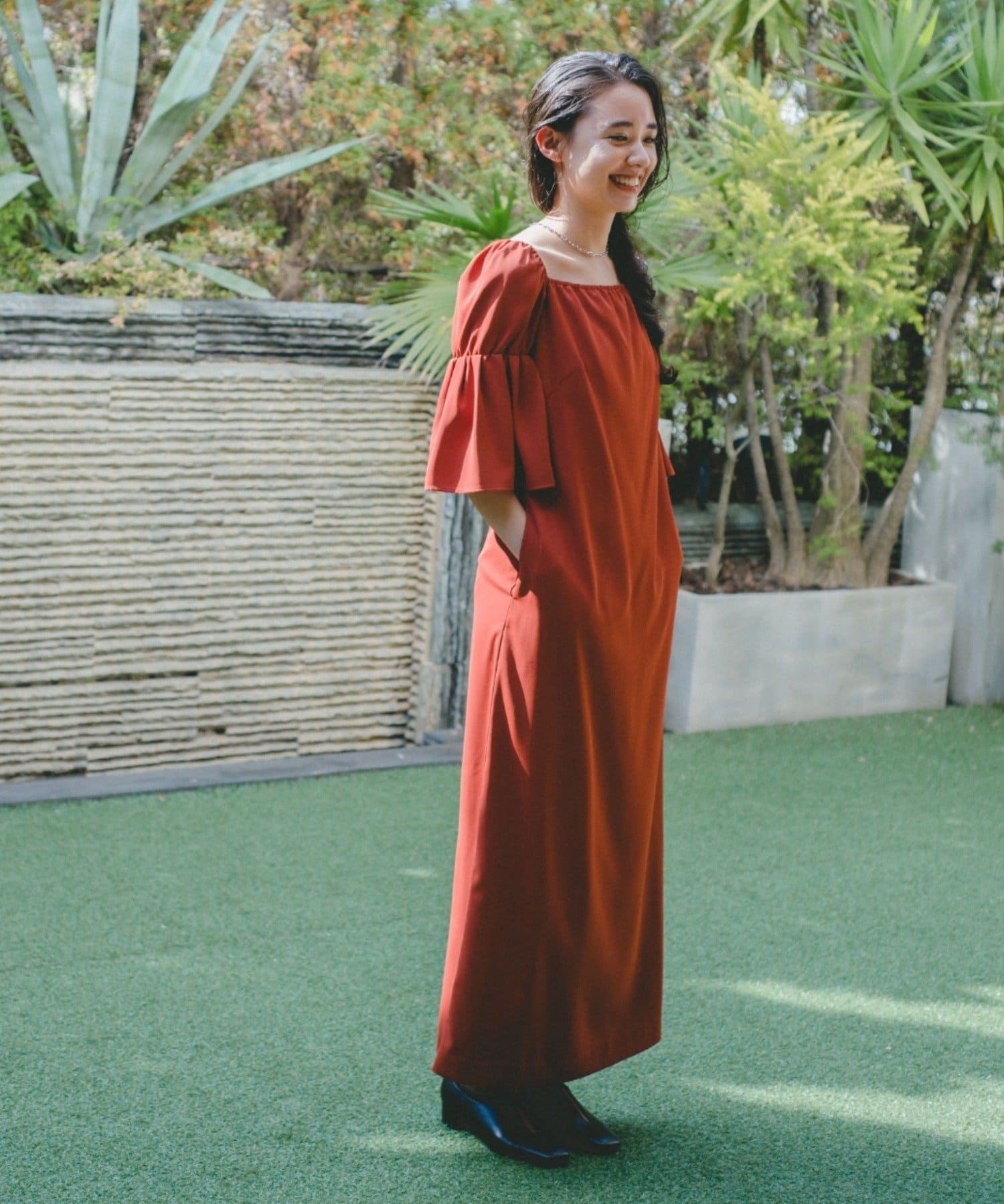 kastane　Bell Sleeve COLOR Dress ピスタチオ