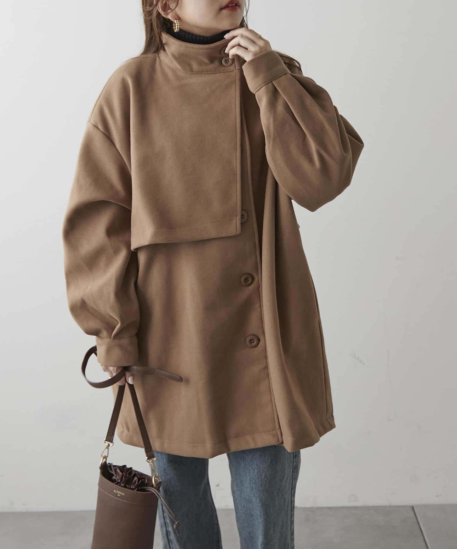 ライトフェイクウールスタンドネックコート | NICE CLAUP / OLIVE des