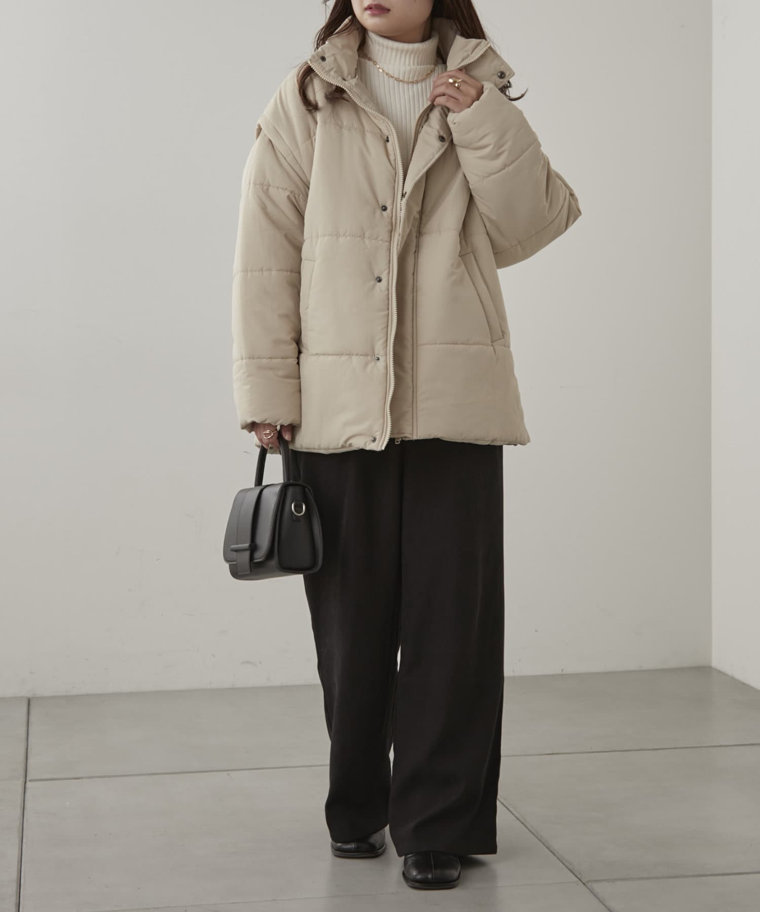 パルクロ限定】PON企画中綿スタンドカラージャケット ベージュ