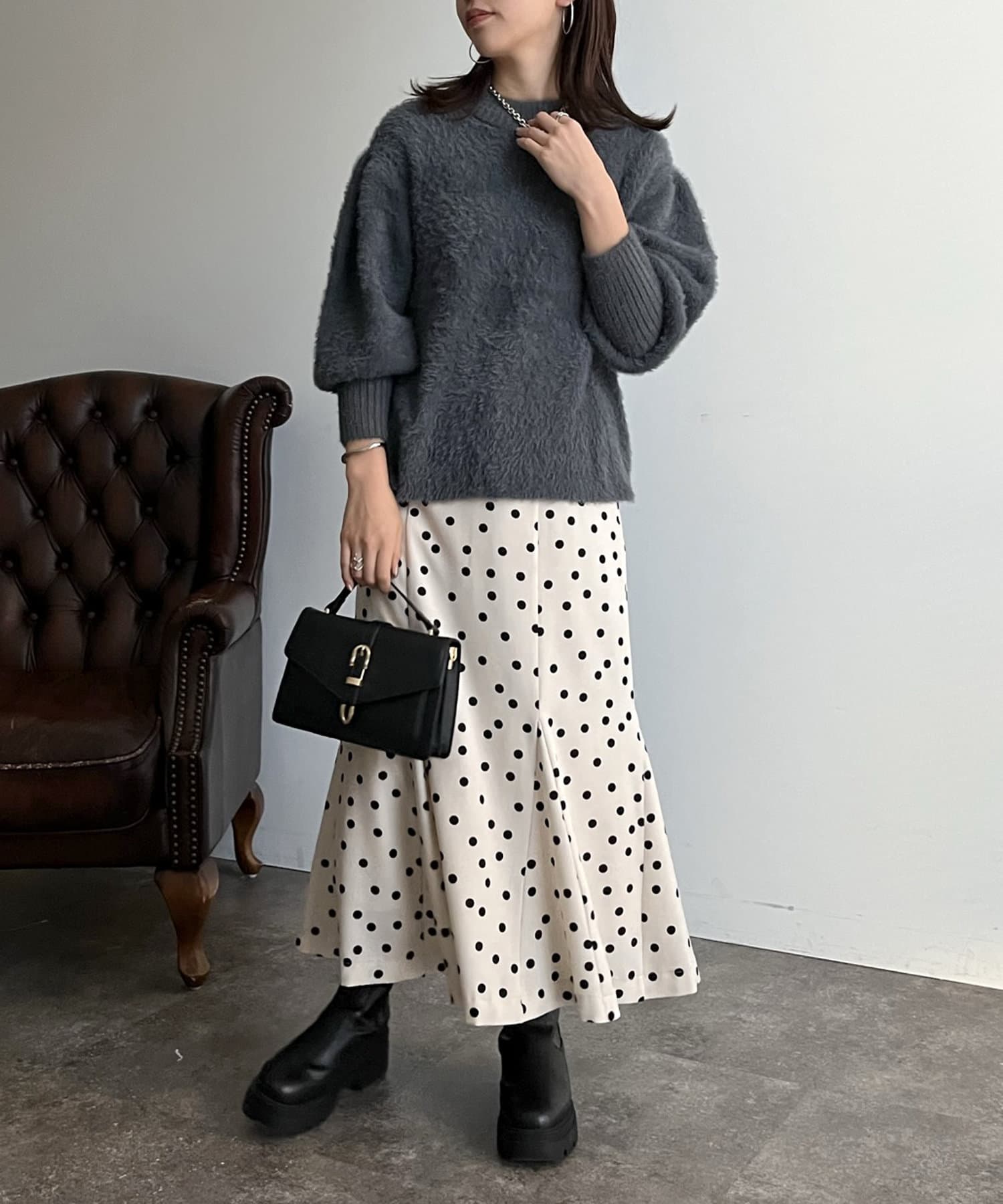 prose verse(プロズヴェール) ロングカフス袖ボリュームシャギーニット