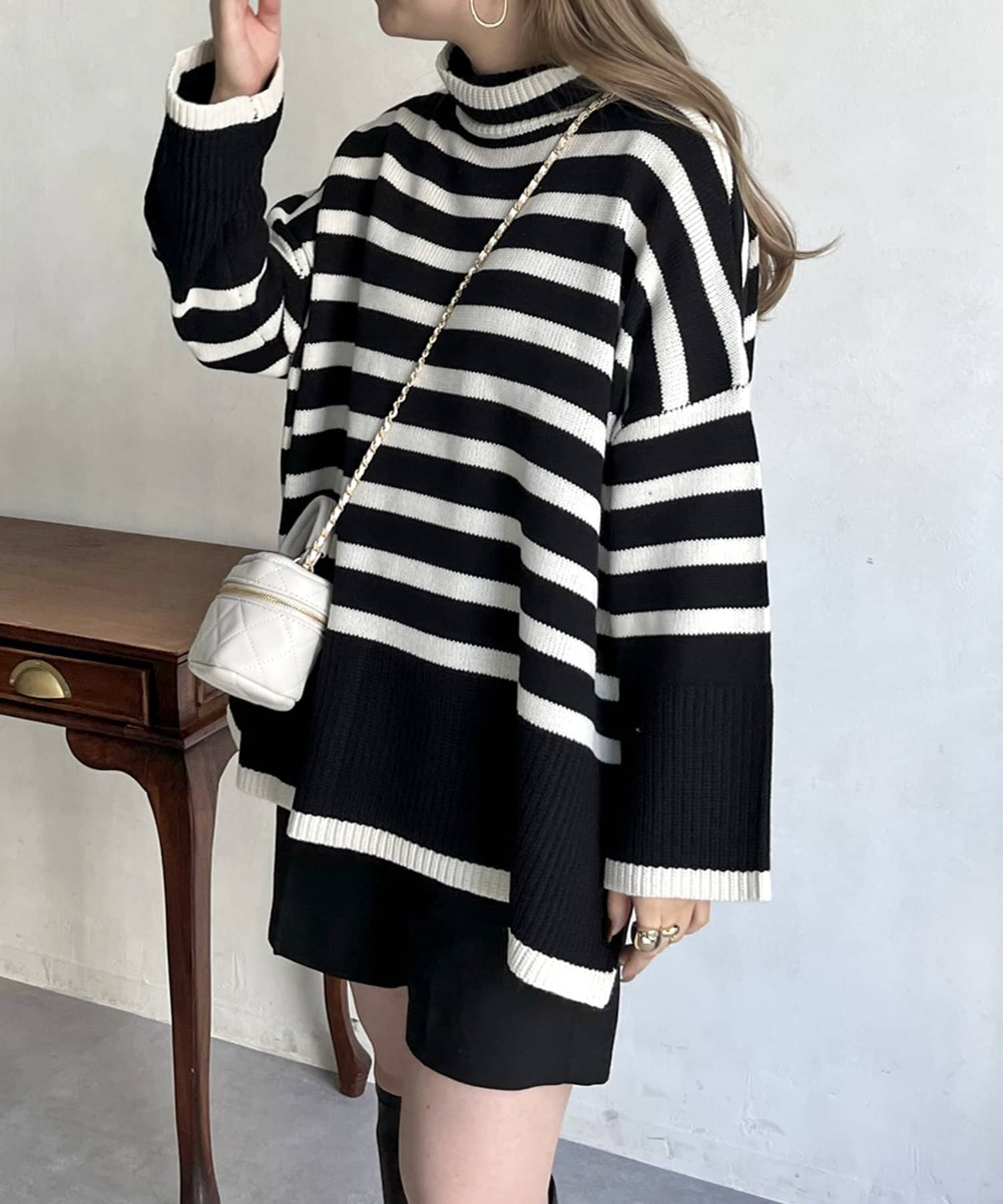 prose verse(プロズヴェール) ハイネックパネルボーダーニット