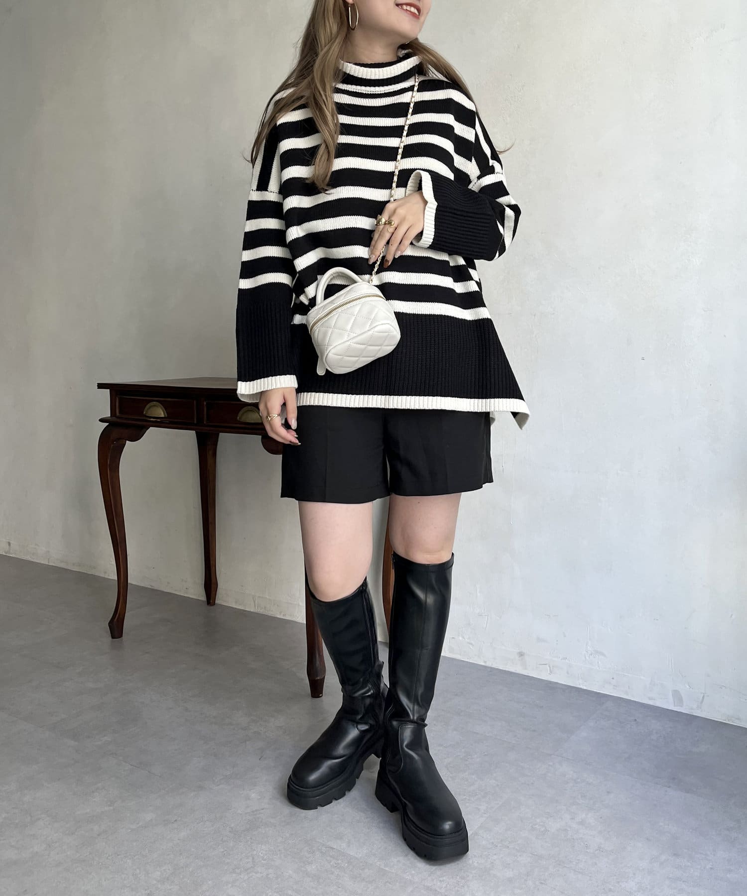 prose verse(プロズヴェール) ハイネックパネルボーダーニット