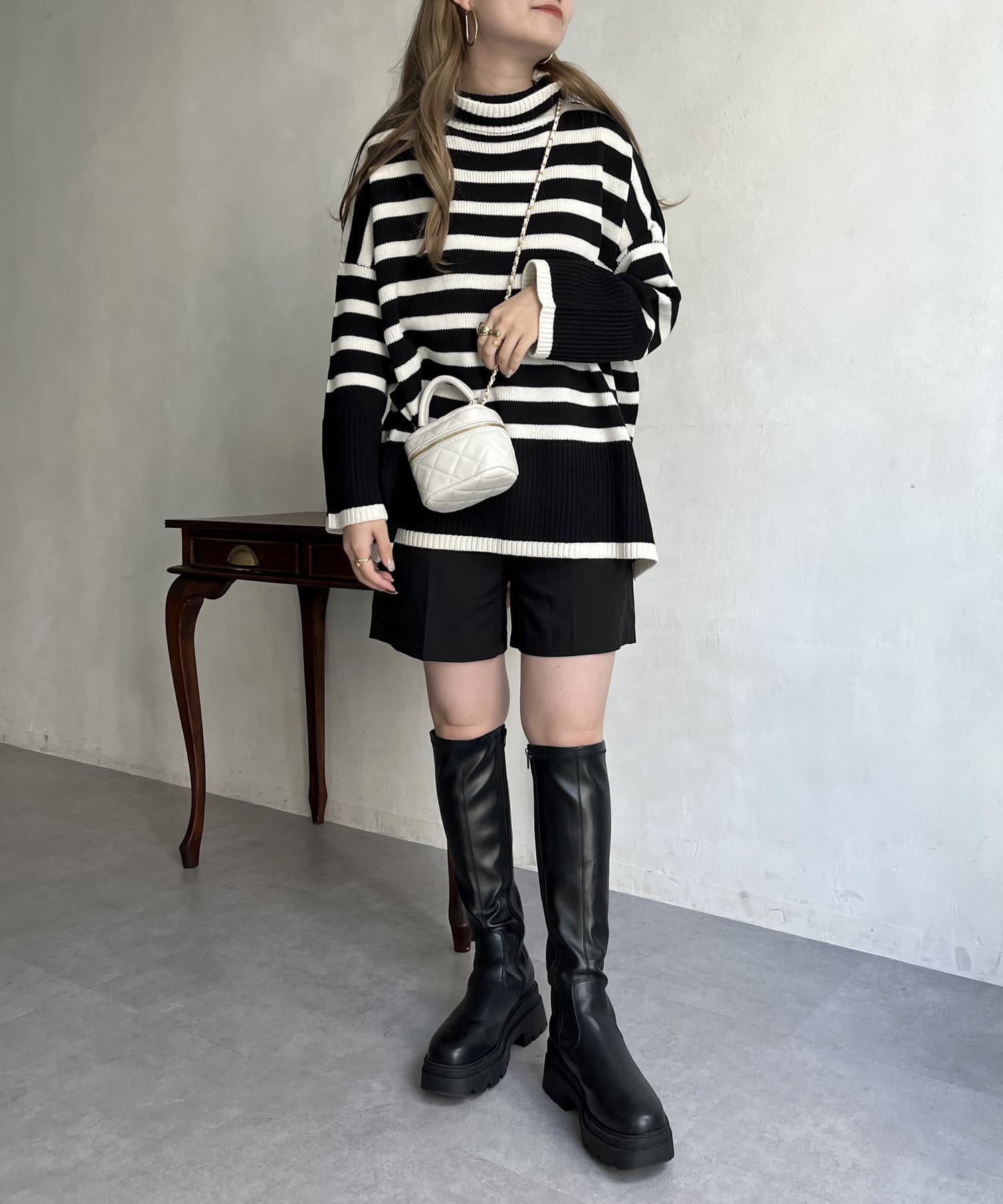 prose verse(プロズヴェール) ハイネックパネルボーダーニット