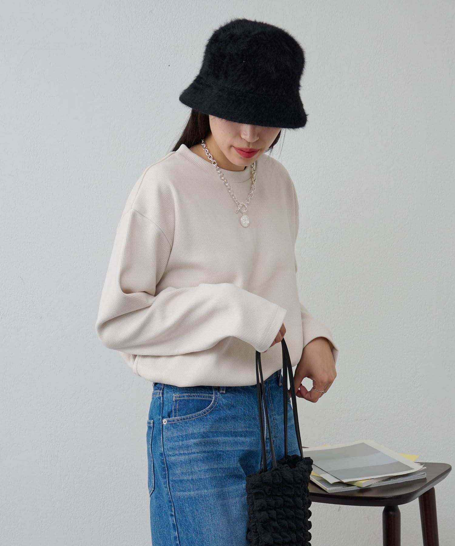 UNISEX/ セットアップ対応】ストレッチリブスリットプルオーバー