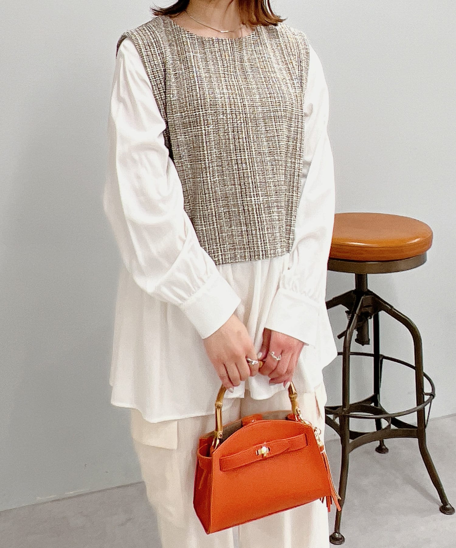 un dix cors(アンディコール) ツィードポンチ切替ブラウス