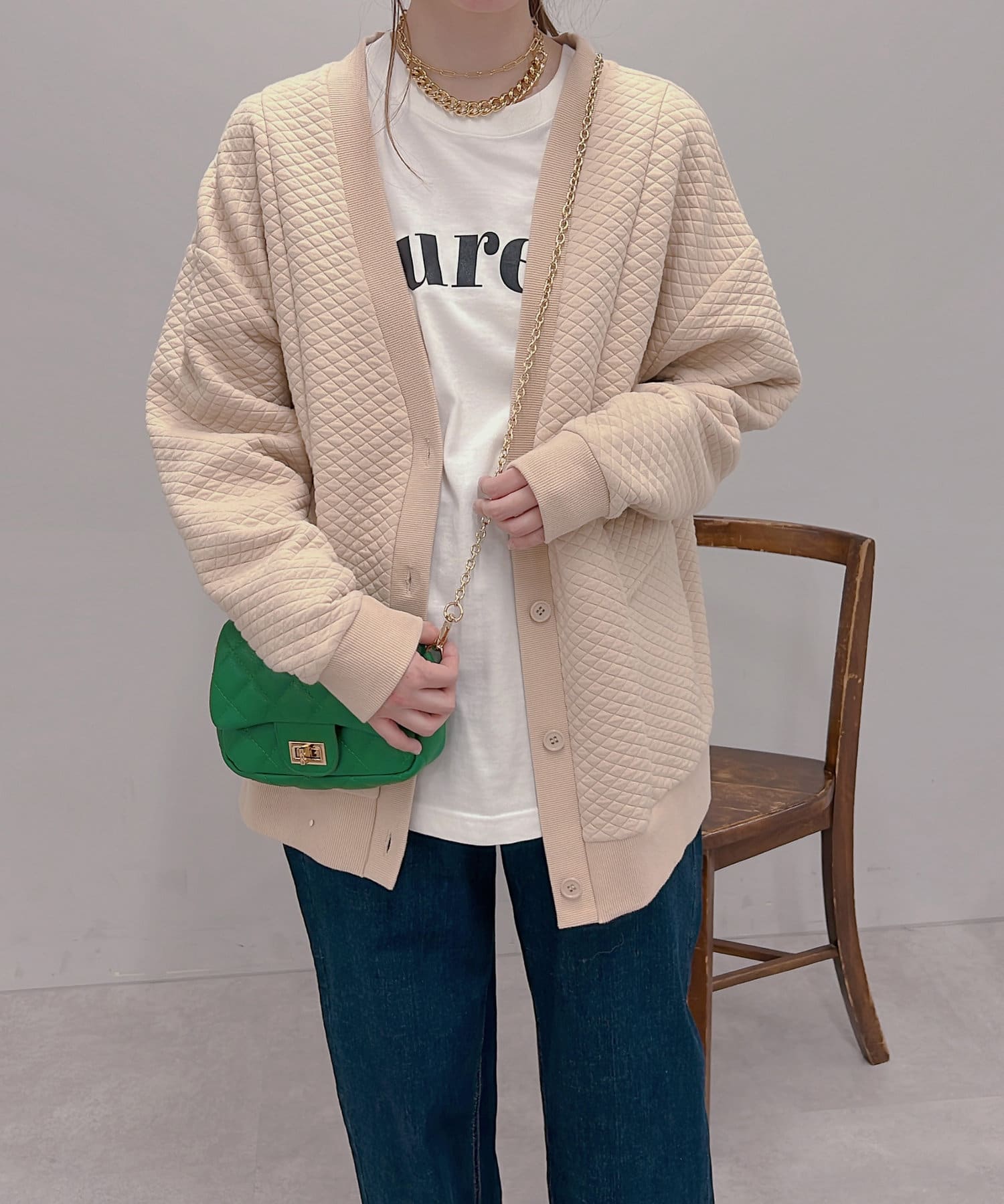 un dix cors(アンディコール) 【こなれ感のある着こなし】キルティングポンチカーデ