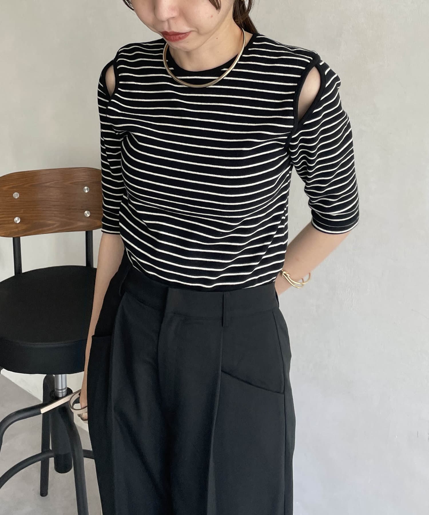 OUTLET(アウトレット) 【CAPRICIEUX LE'MAGE】肩スリットボーダーＴシャツ