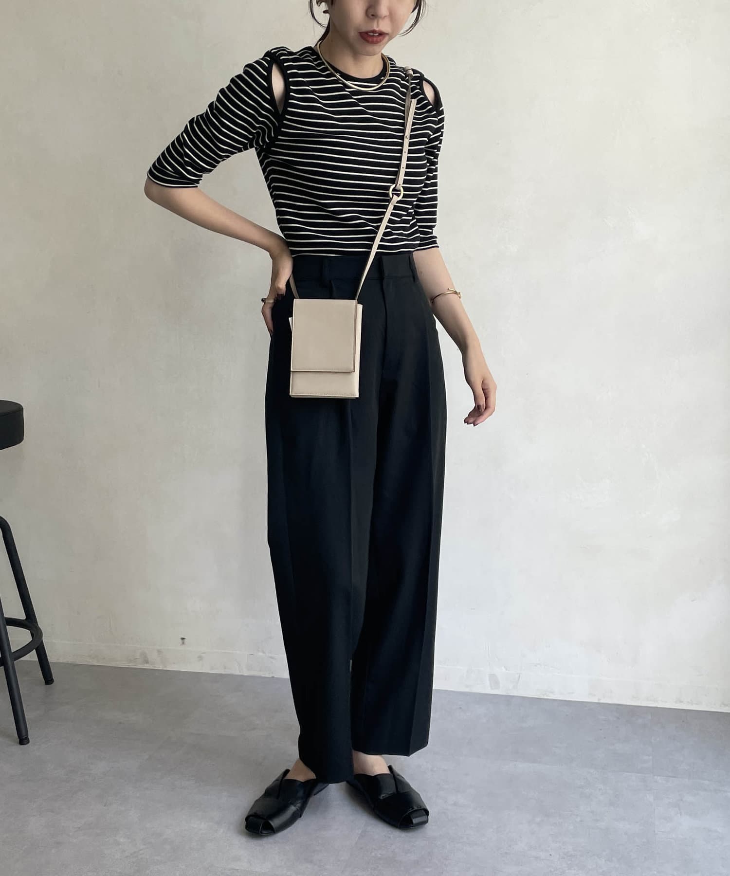 OUTLET(アウトレット) 【CAPRICIEUX LE'MAGE】肩スリットボーダーＴシャツ