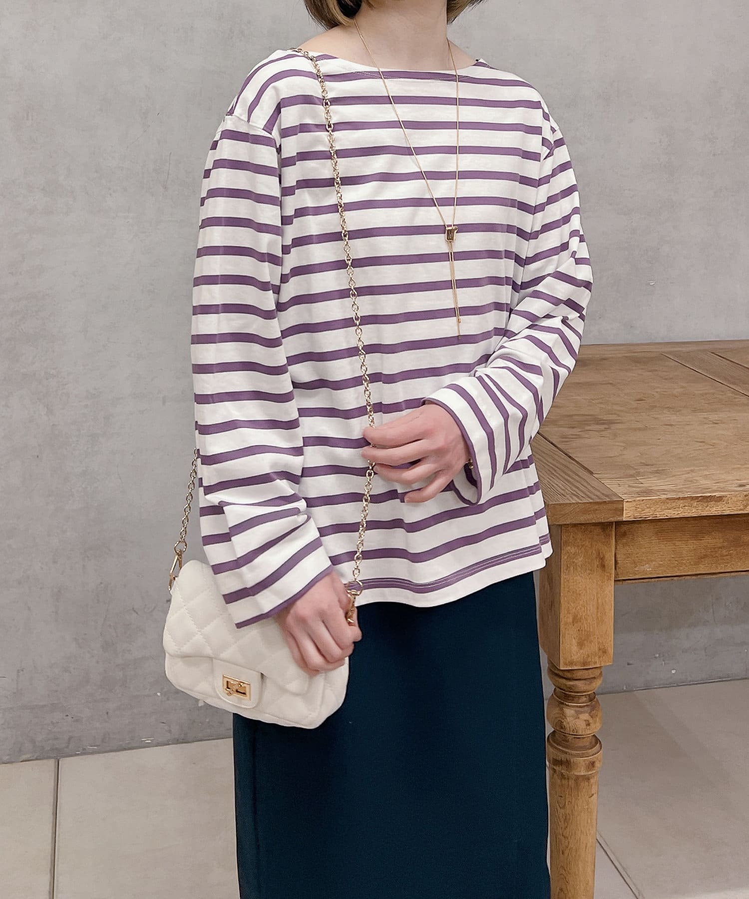 un dix cors(アンディコール) ボートネックボーダープルオーバー