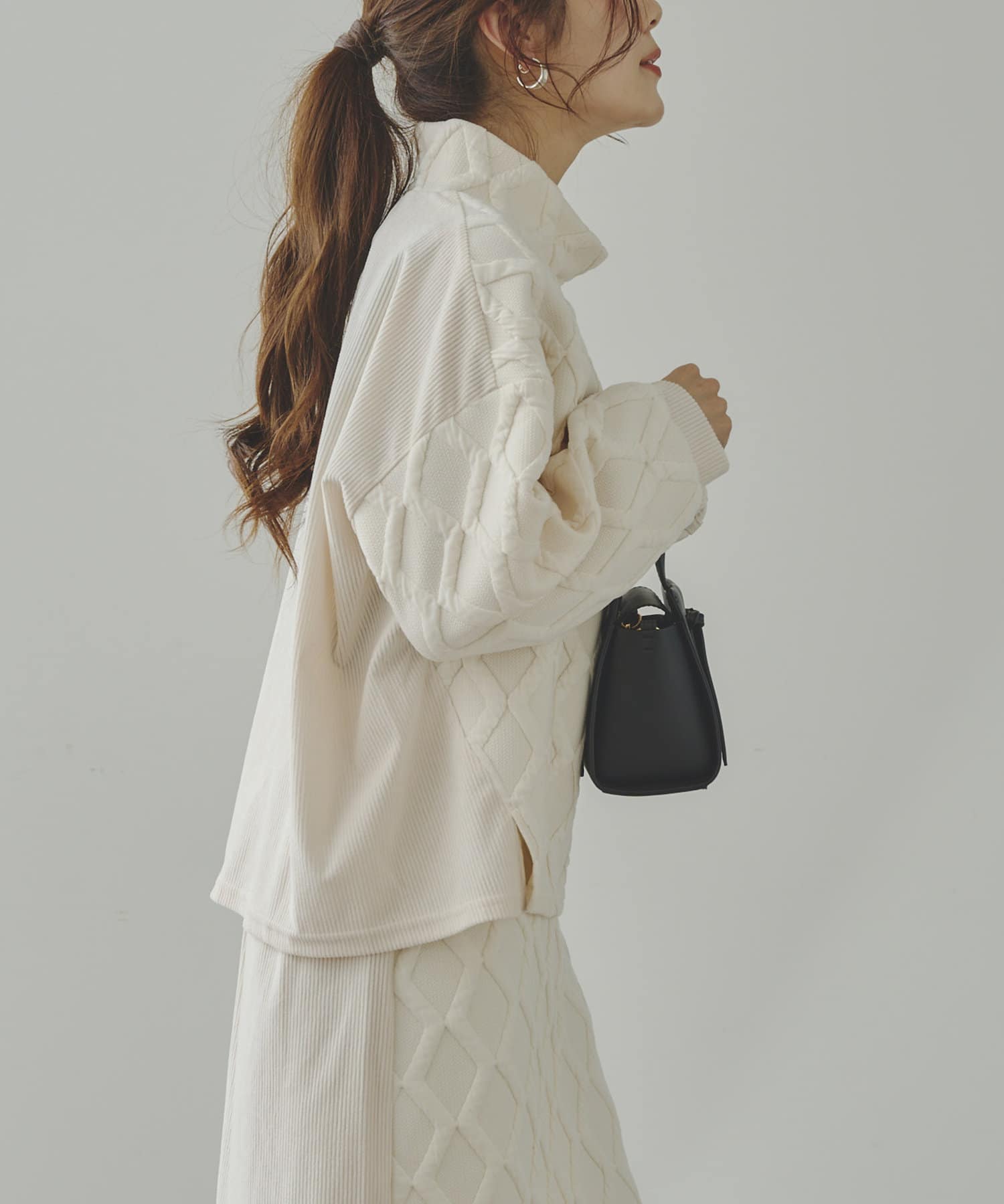 Ameri vintage HAOKAN BACK RIBBON BLOUSE（ダイヤ柄切替プル