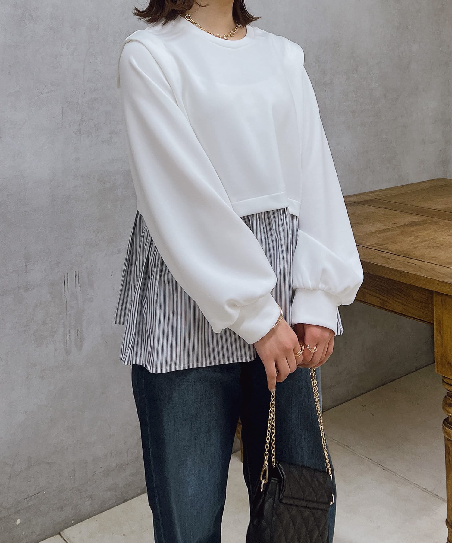 un dix cors(アンディコール) ストライプレイヤードプルオーバー