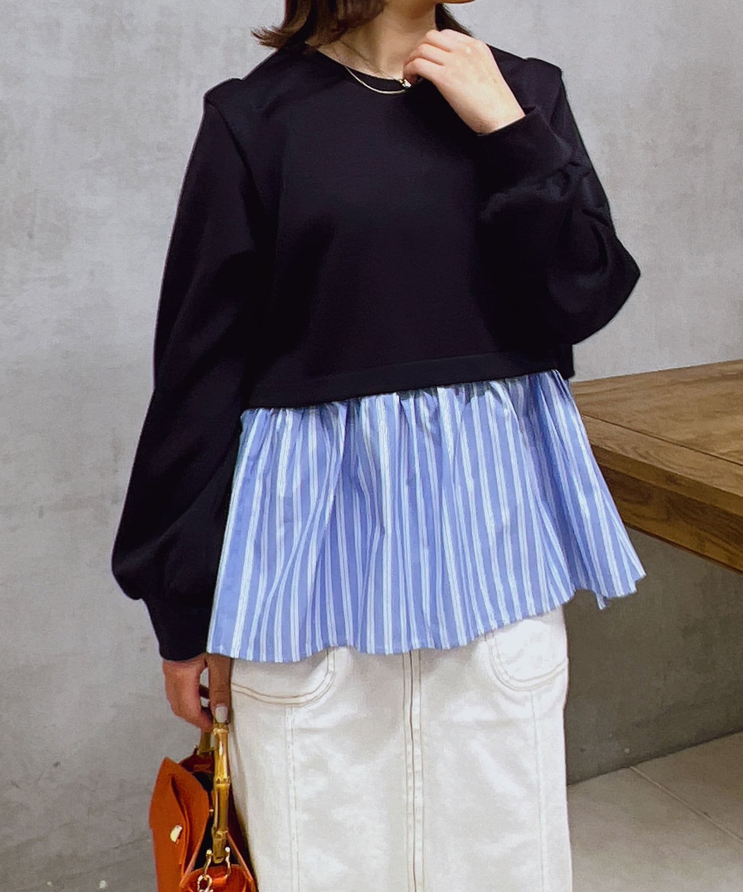 un dix cors(アンディコール) ストライプレイヤードプルオーバー