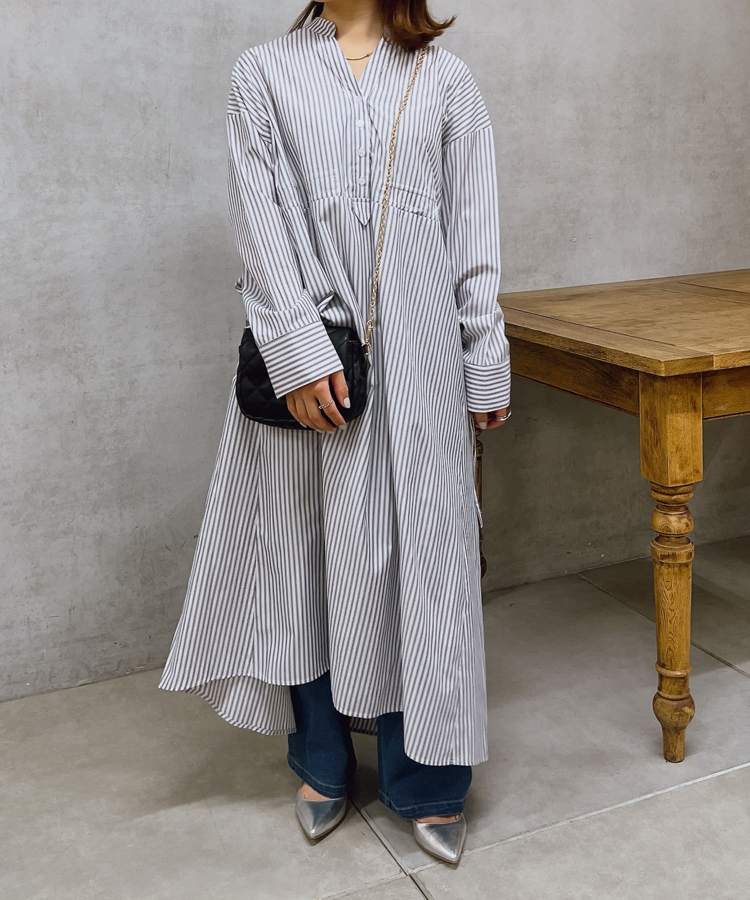 un dix cors(アンディコール) ストライプギャザーワンピース