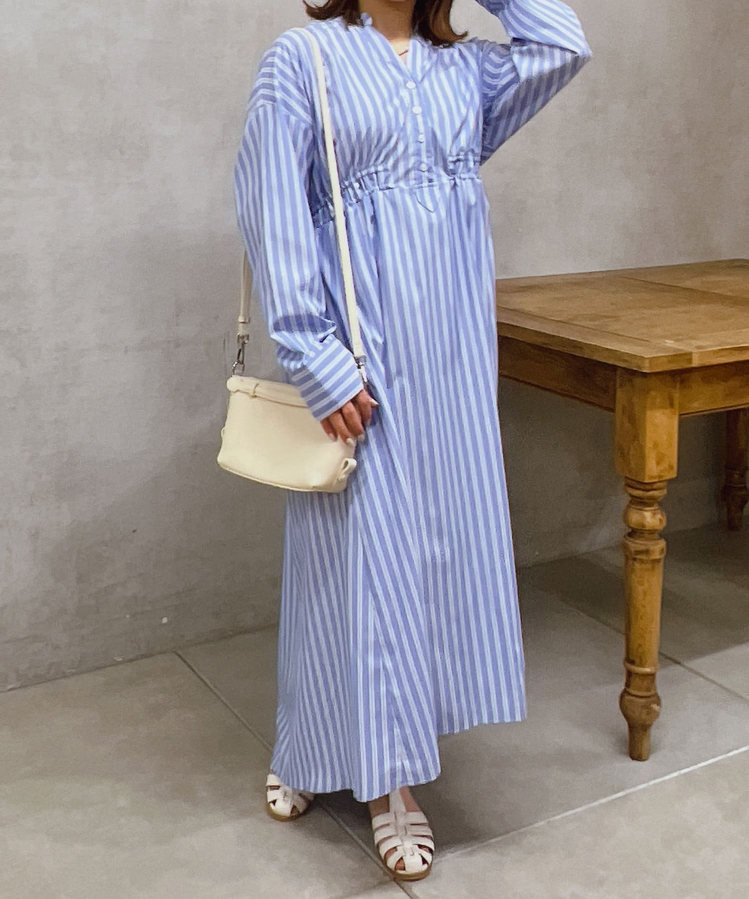 un dix cors(アンディコール) ストライプギャザーワンピース