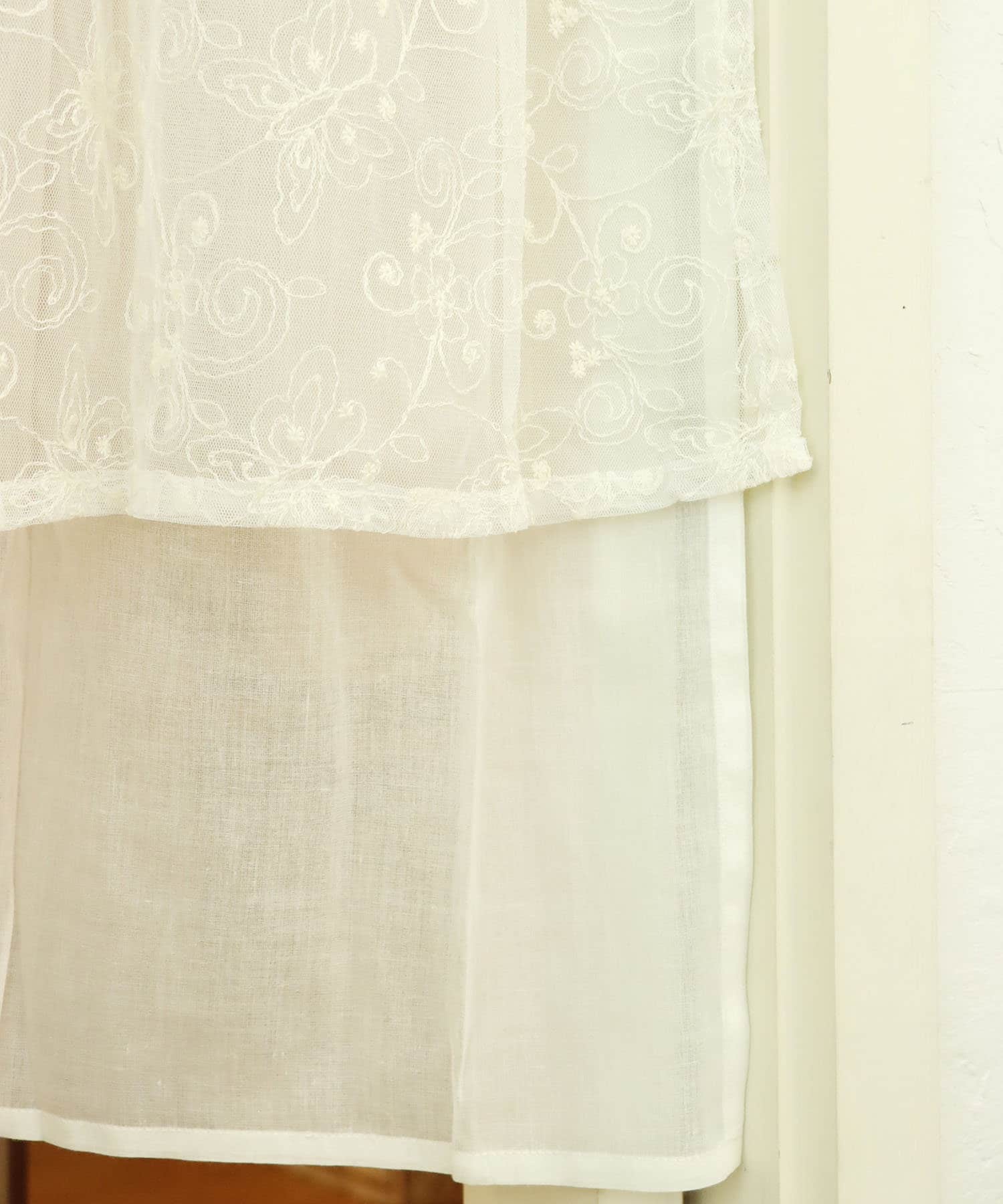 salut!(サリュ) 重ねレースロングカフェカーテン(ナチュラル)