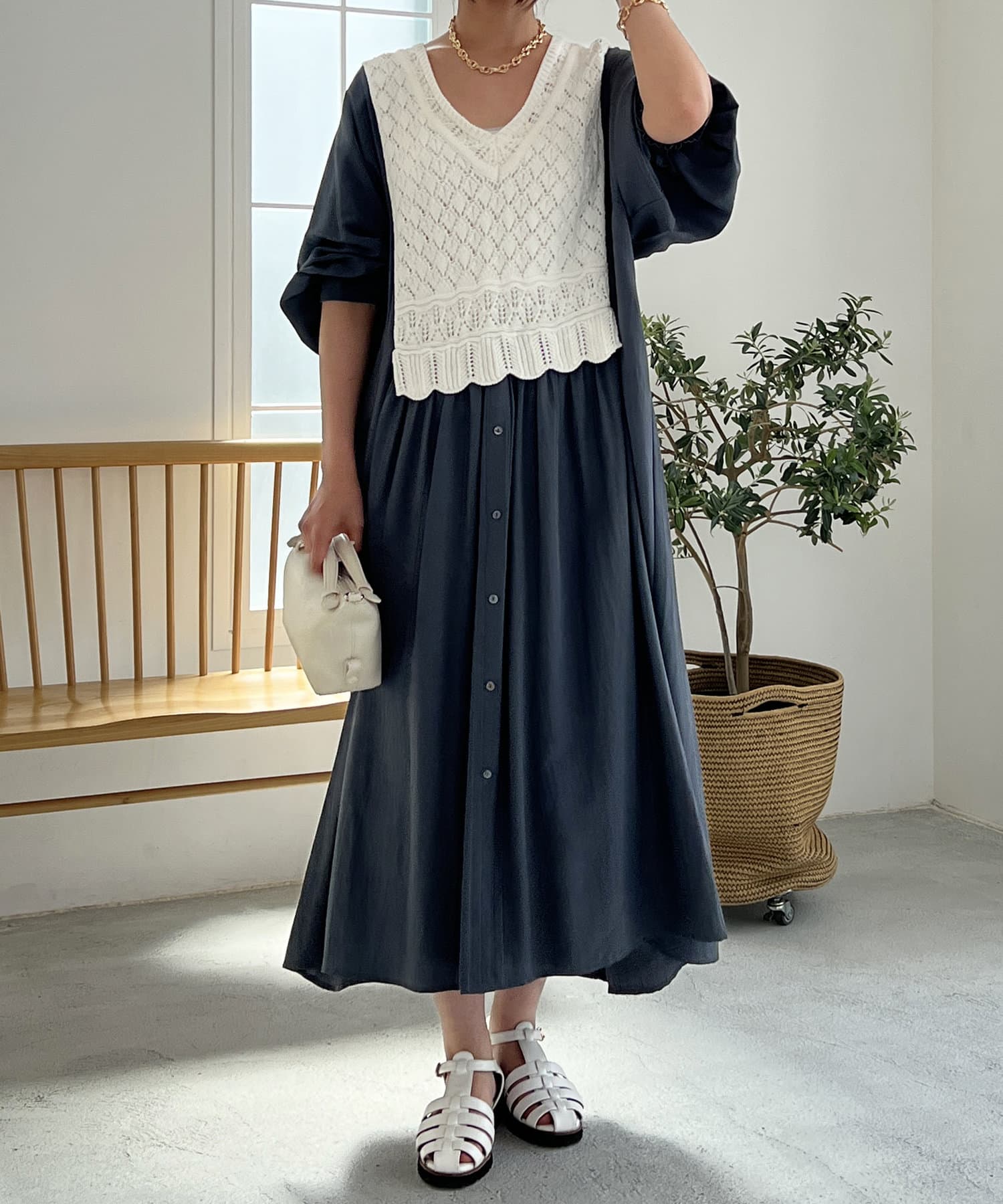 un dix cors(アンディコール) かぎ針ニットレイヤードワンピース