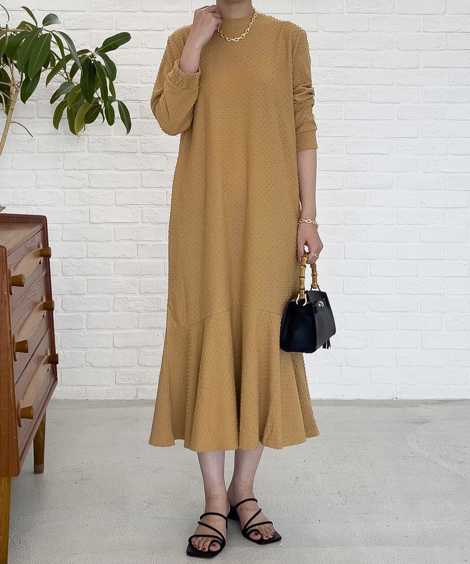 un dix cors(アンディコール) ドットジャガードワンピース