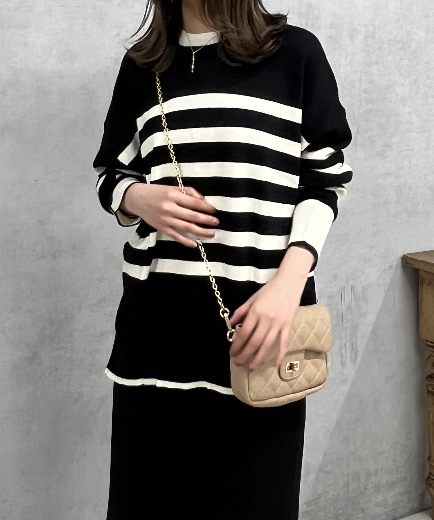 un dix cors(アンディコール) ヘンリーネックボーダーニット