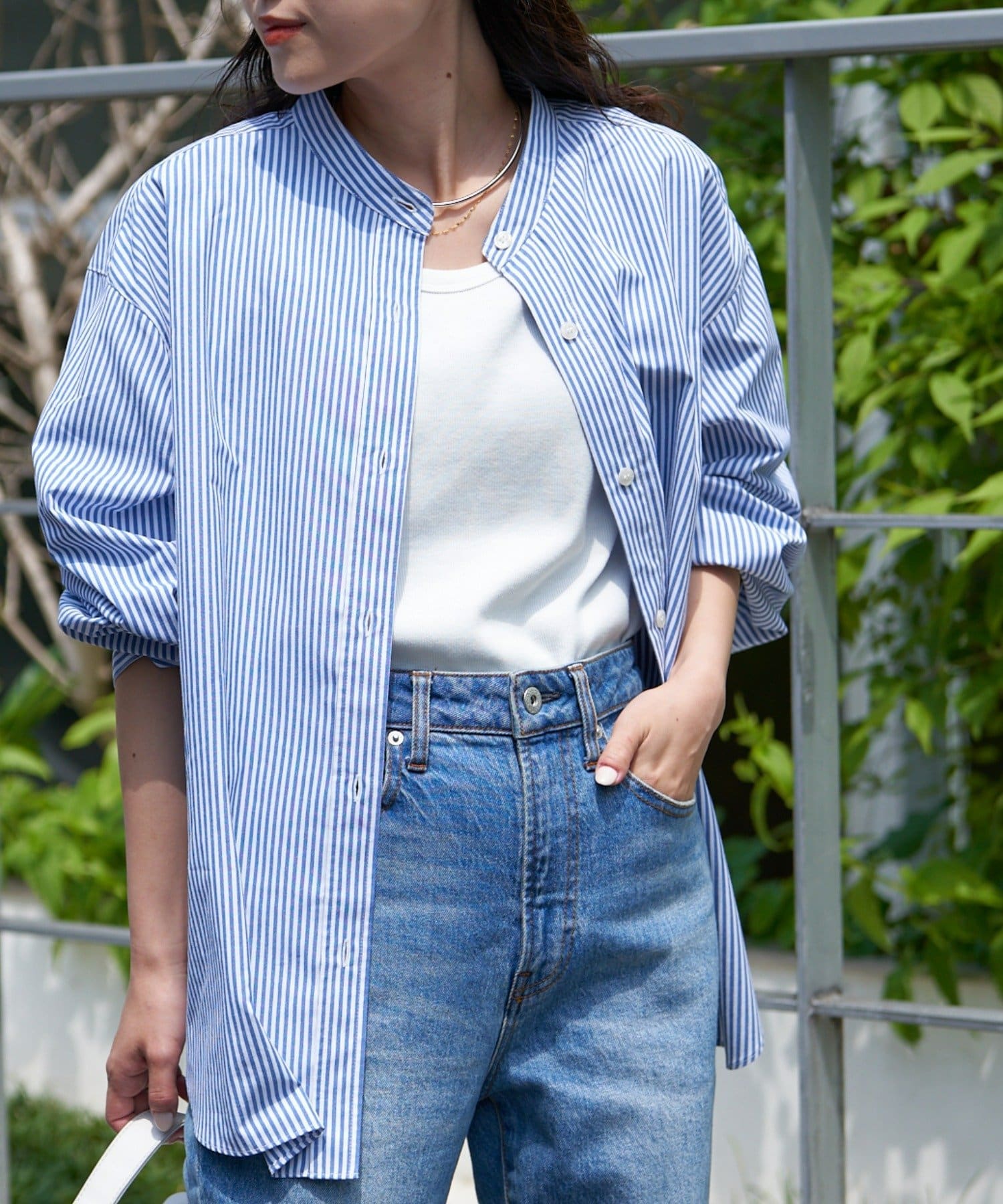 SITRY Silky Drape Band Collar long Shirt - 通販 - pinehotel.info