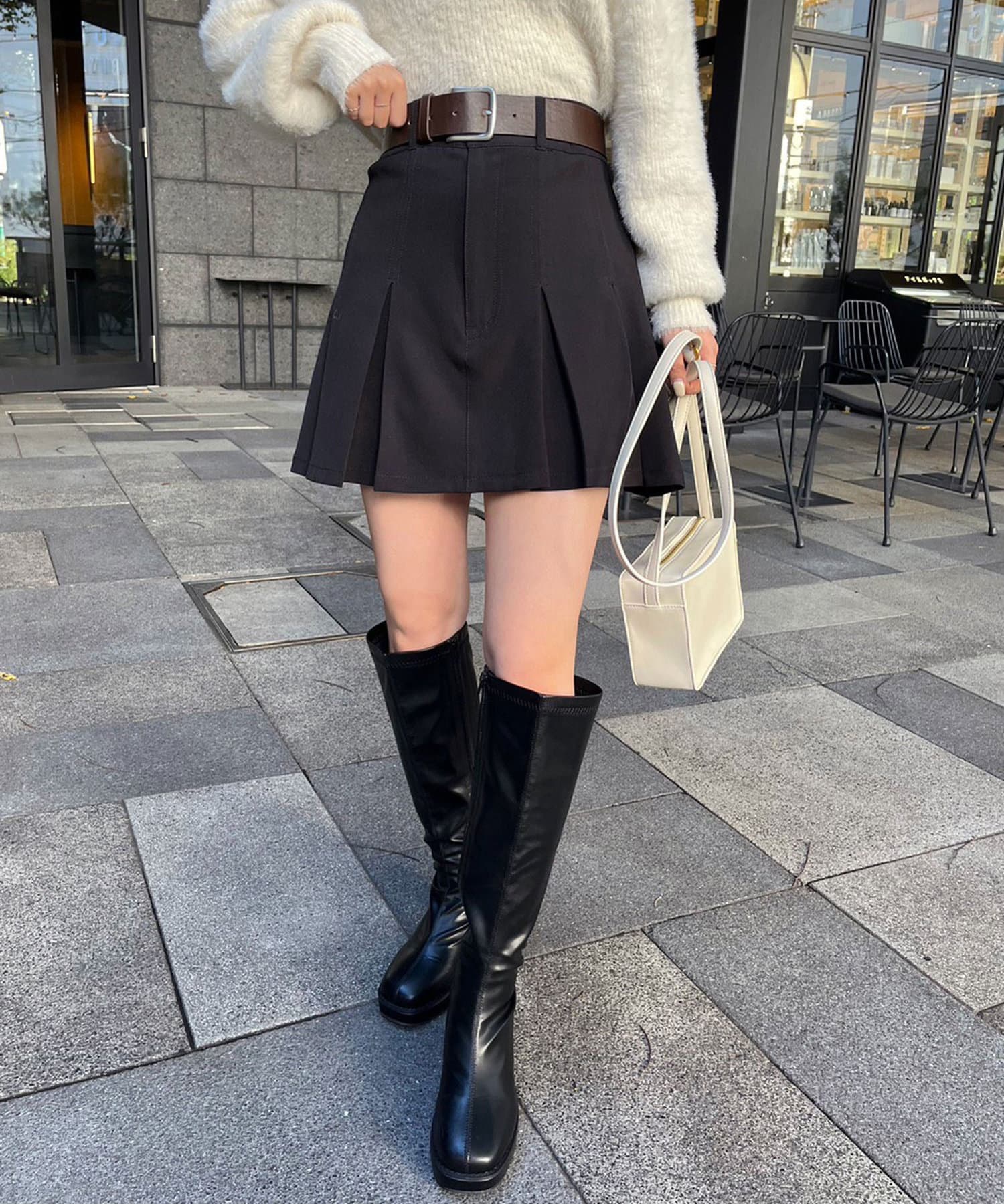 one after another】ベルト付プリーツスカート | NICE CLAUP / OLIVE