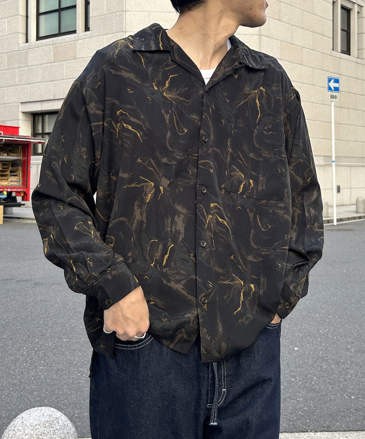 S91　ぴー　メンズ　シャツ　柄シャツ　デザイン　総柄