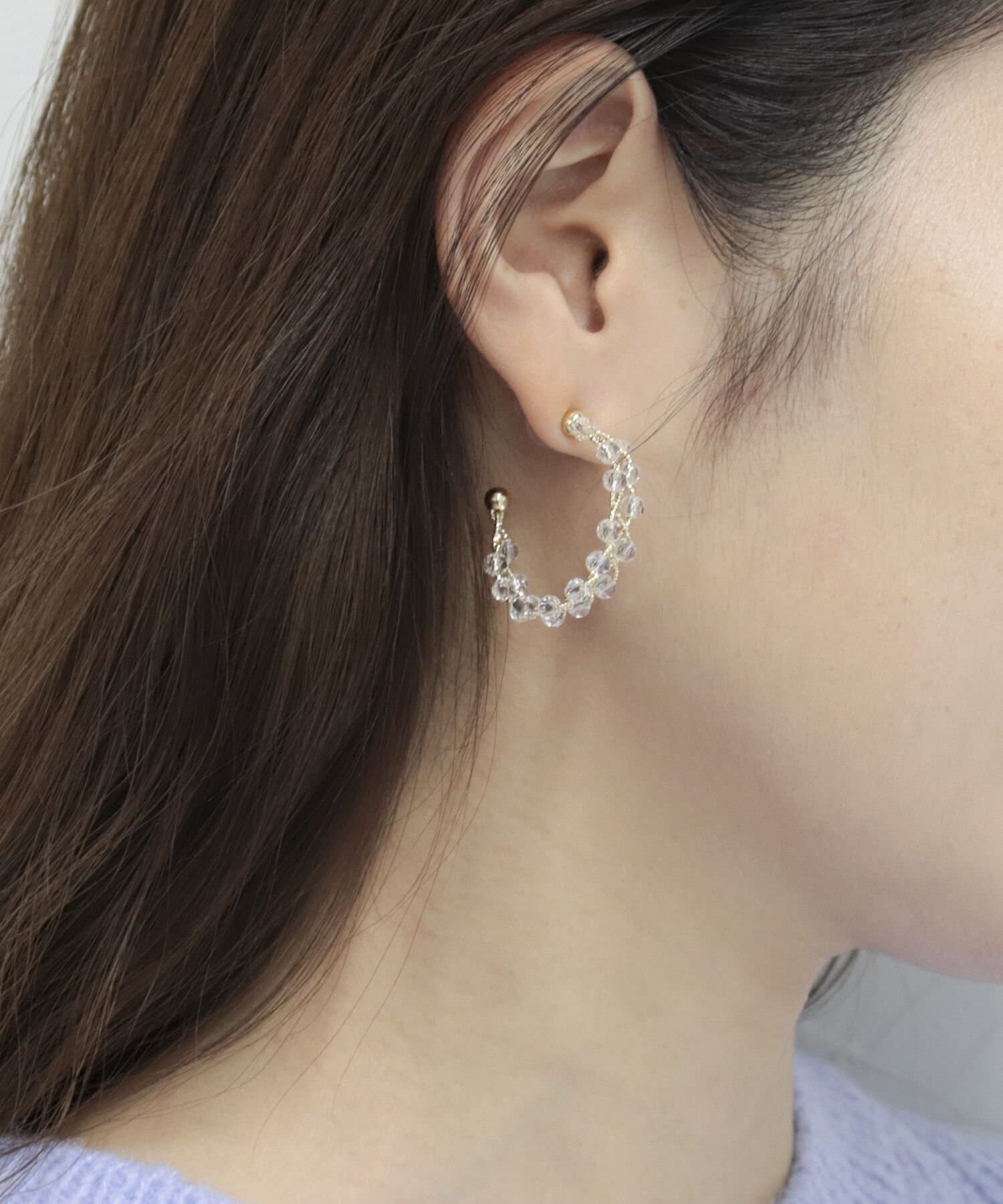 SALE フープピアス シルバーピアス クリアビーズ ちゅるんピアス クリアビーズCリングピアス | FREDY & GLOSTER(フレディ アンド