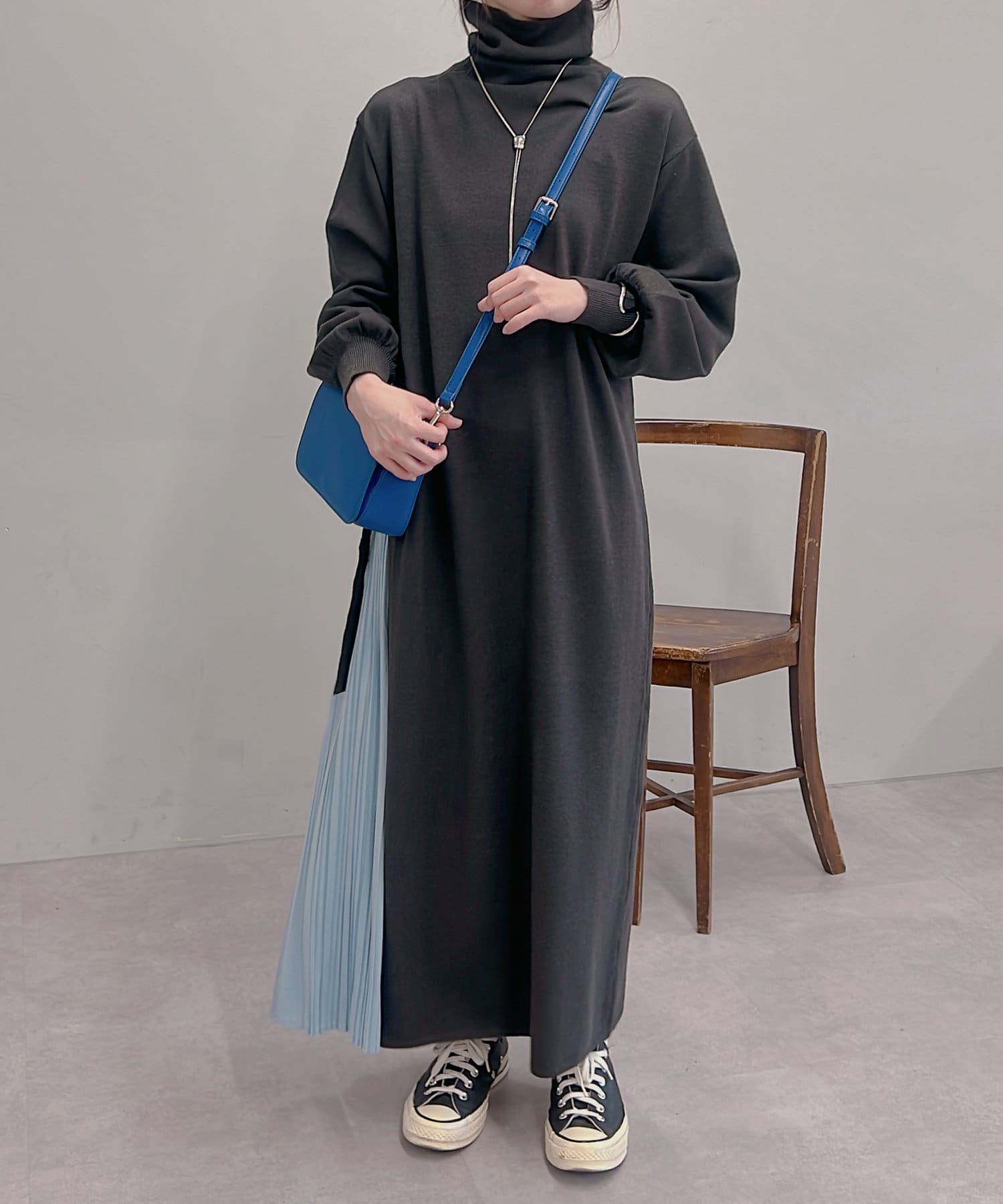 un dix cors(アンディコール) サイドプリーツタートルロングニットワンピース