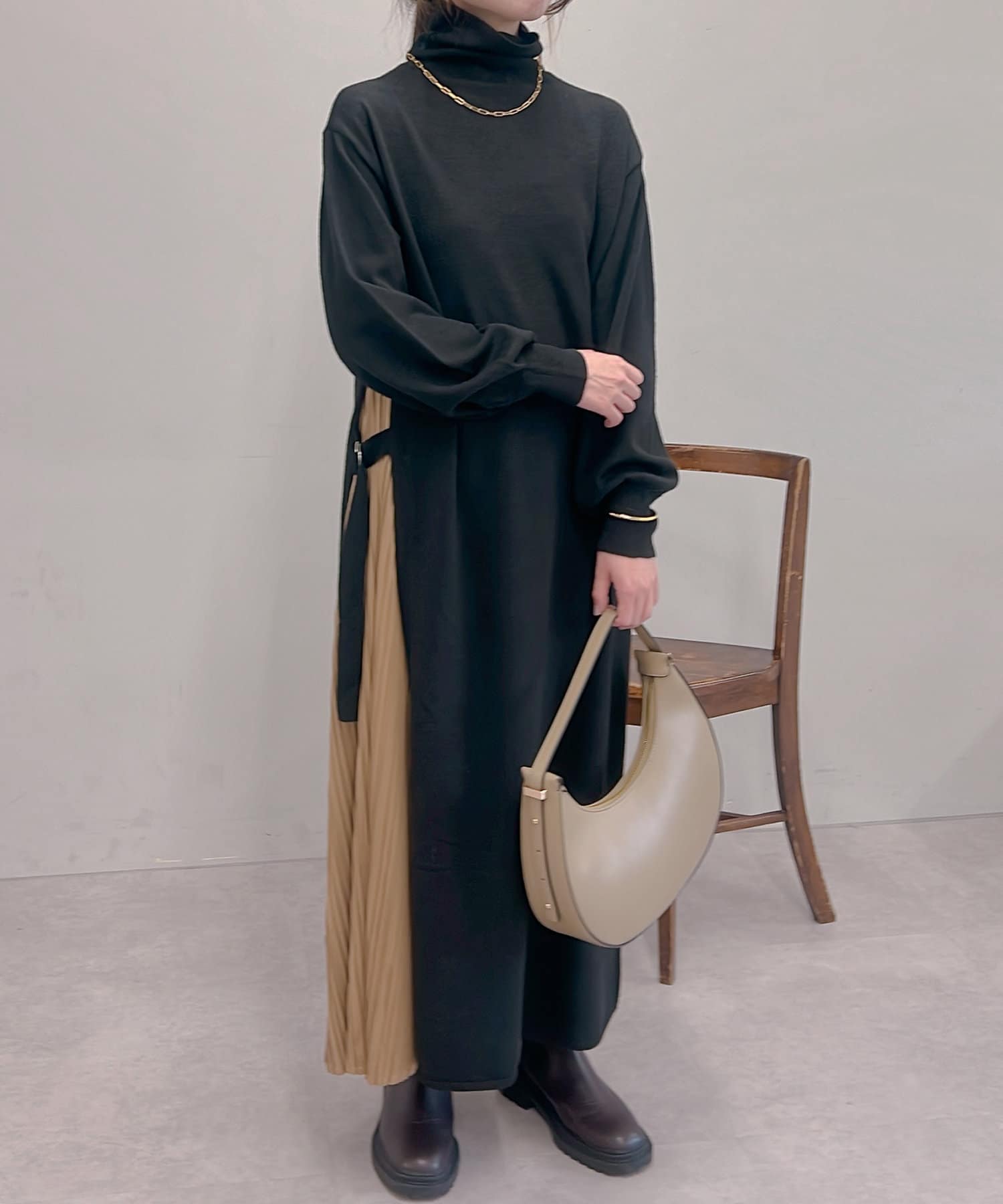 un dix cors(アンディコール) サイドプリーツタートルロングニットワンピース