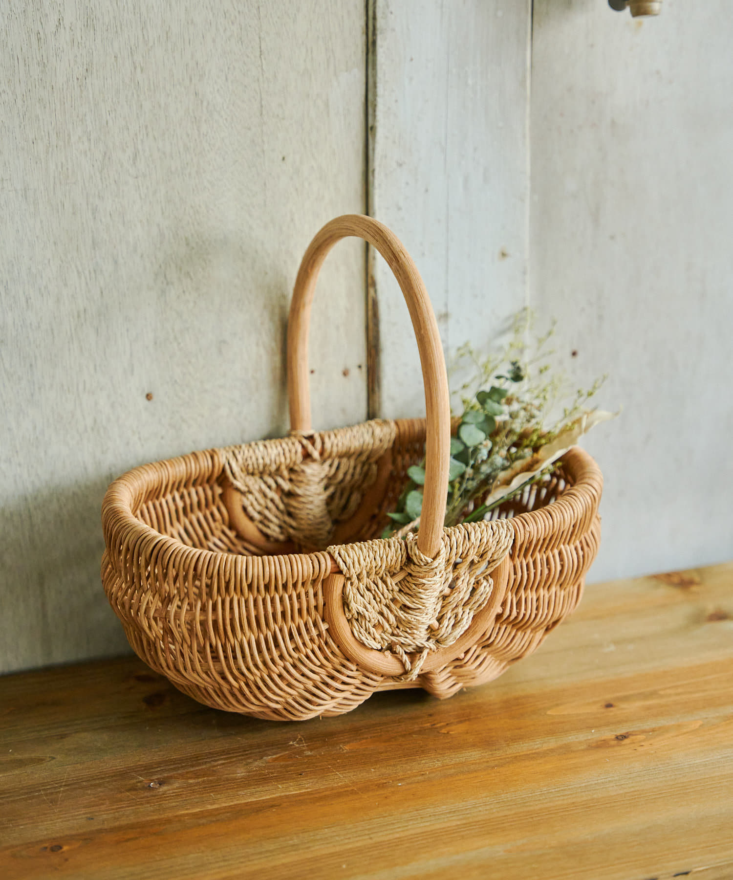 ラタン模様編みワンハンドルバスケット | salut!(サリュ)ライフ