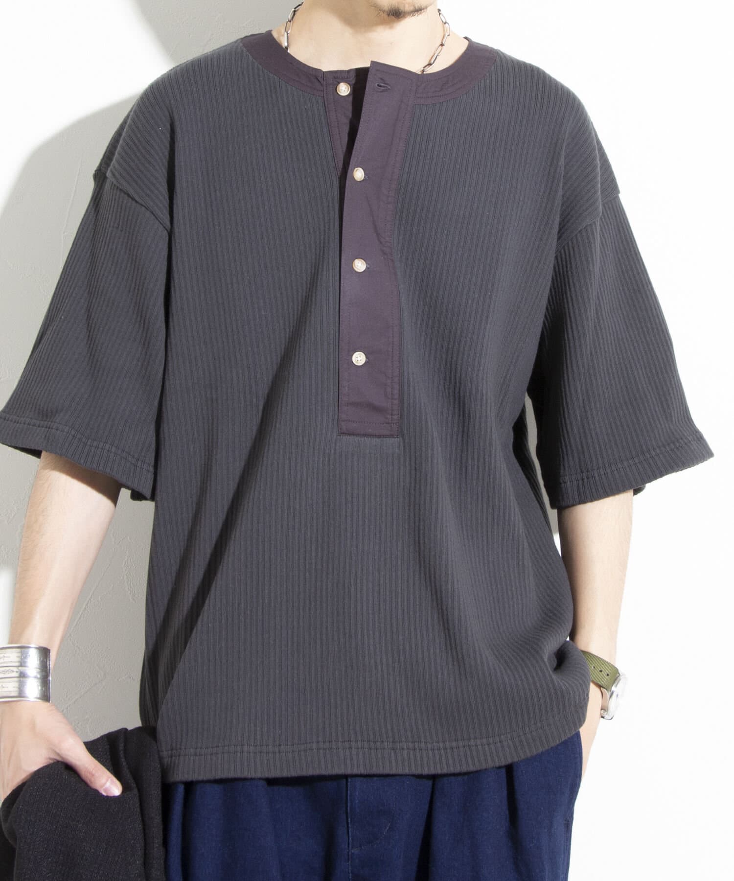 GLOSTER】ARMY RIB ヘンリーネック半袖Tシャツ | FREDY & GLOSTER