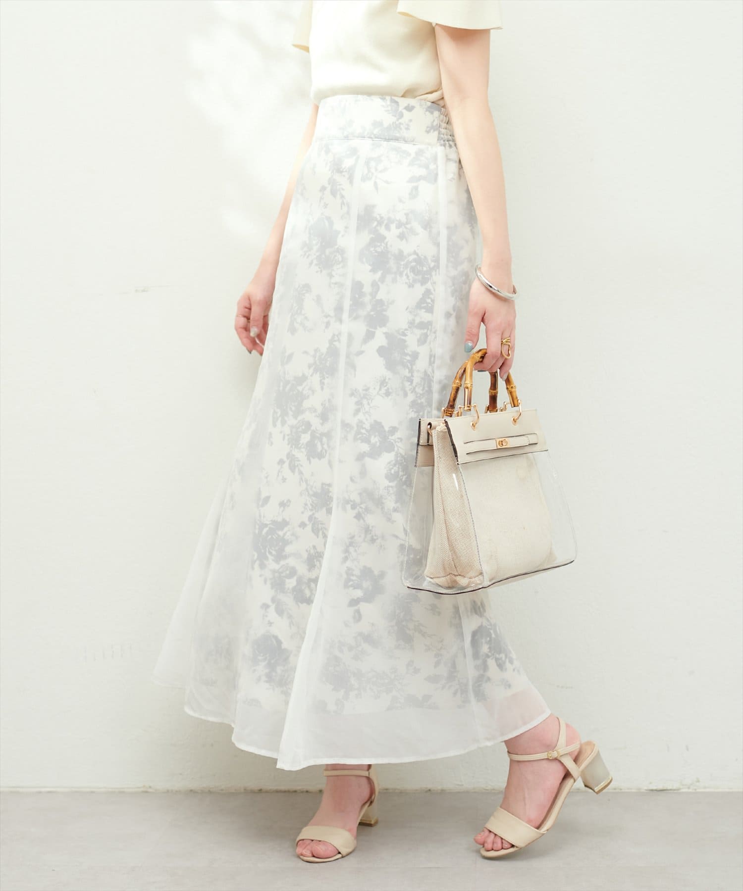 natural couture(ナチュラルクチュール) WEB限定/osono長さ変えれるシアー重ねスカート Mサイズ