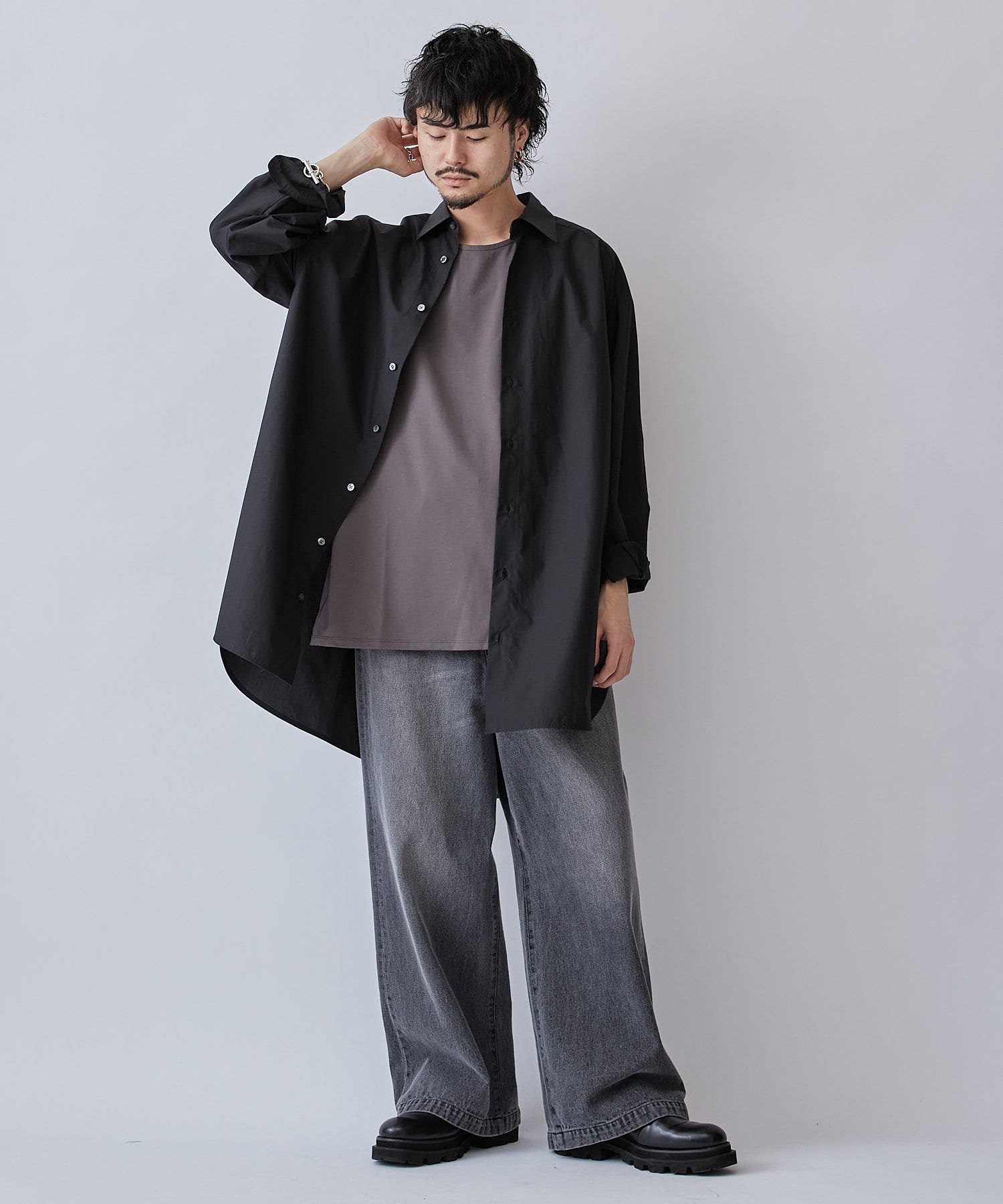 SHEIN EZwear 無地柄 リブニット トップス - ニット