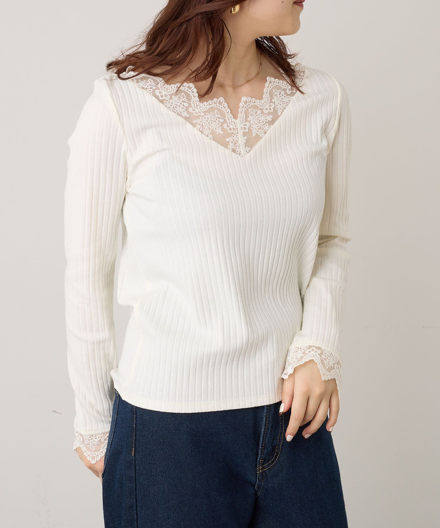 ASOS DESIGN lace trim v neck jumper