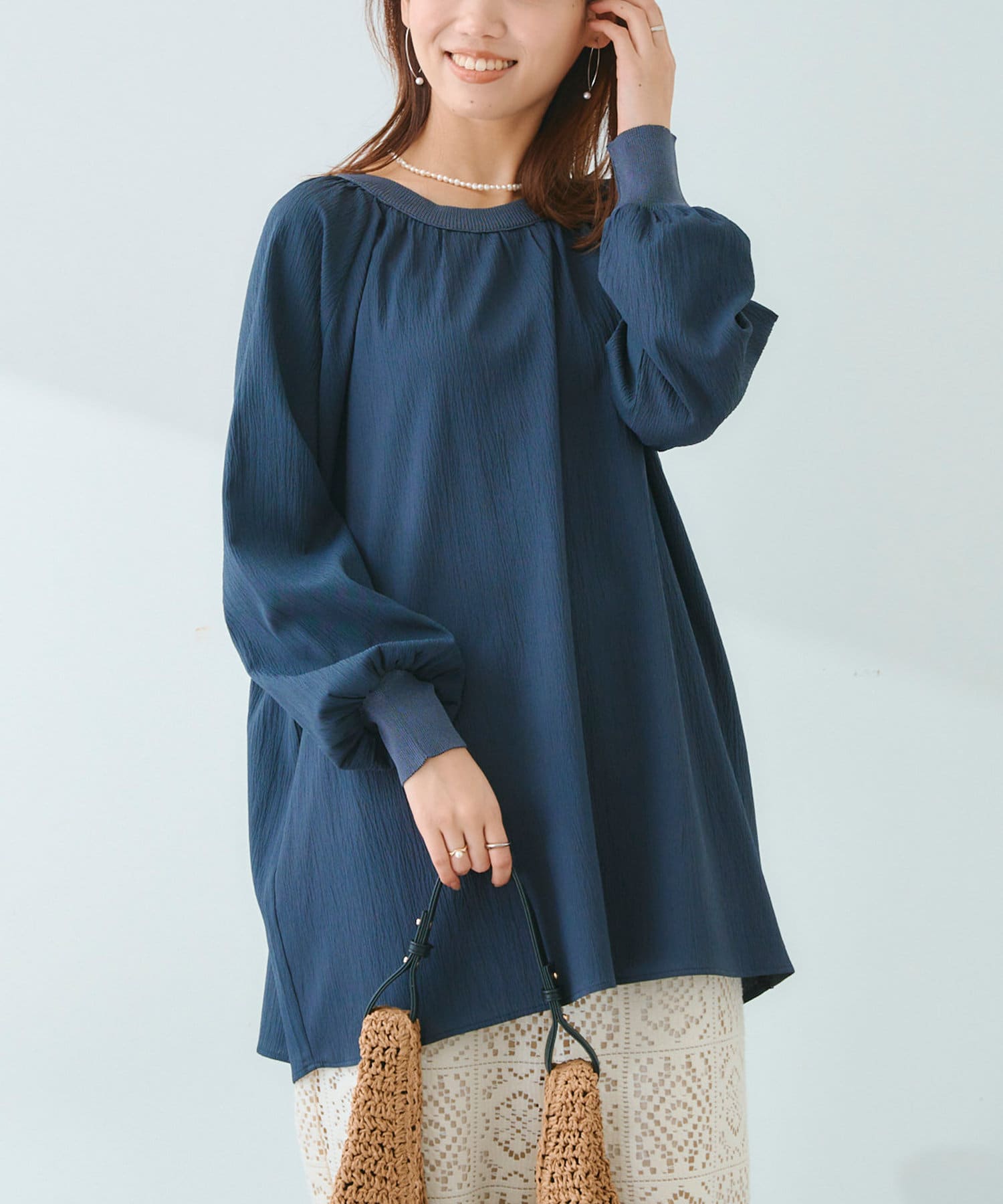 Chez toi(シェトワ) リブニット切替ギャザーブラウス